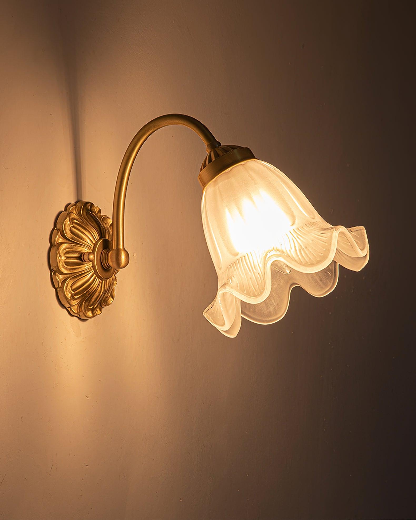 Brass Floral Glass Sconce - Cueteks