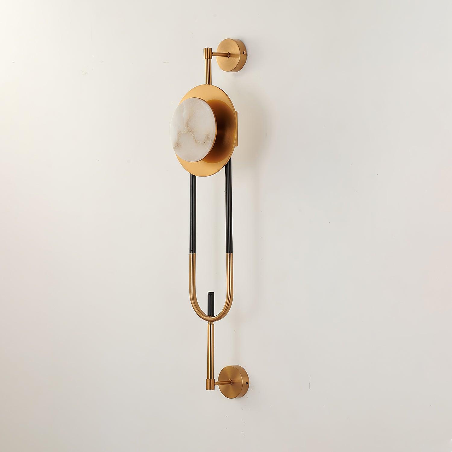 Angled unlit marble wall light showing veining, gold circular surround and two round wall mounts