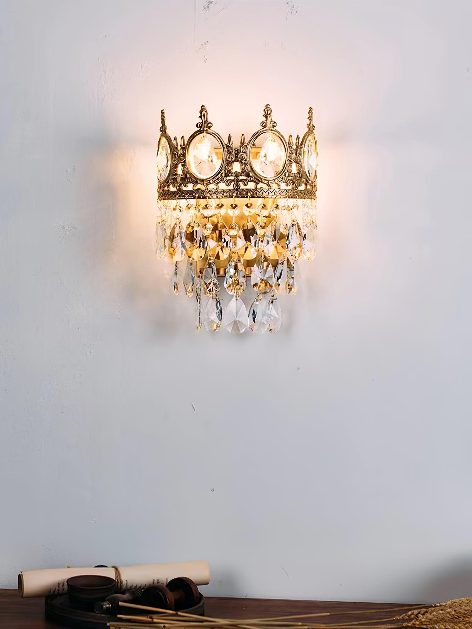 Illuminated crown light above a console table