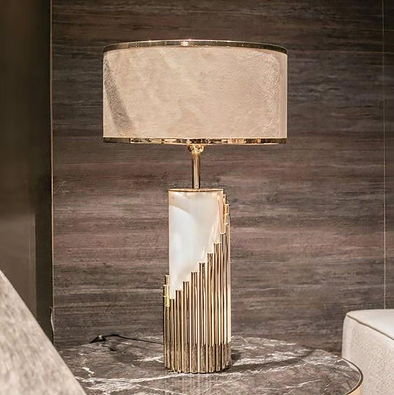 Streamline lamp on a dark marble-patterned table