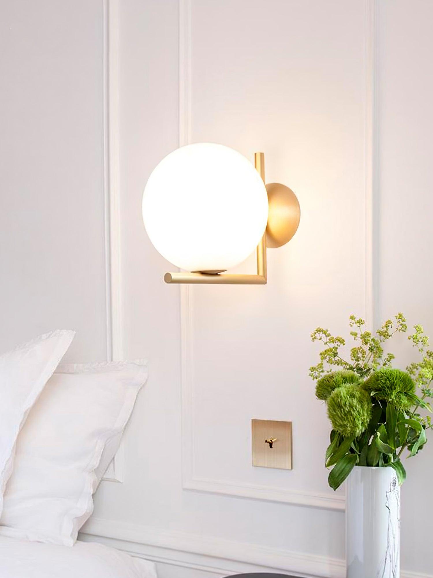 Opal glass globe wall light