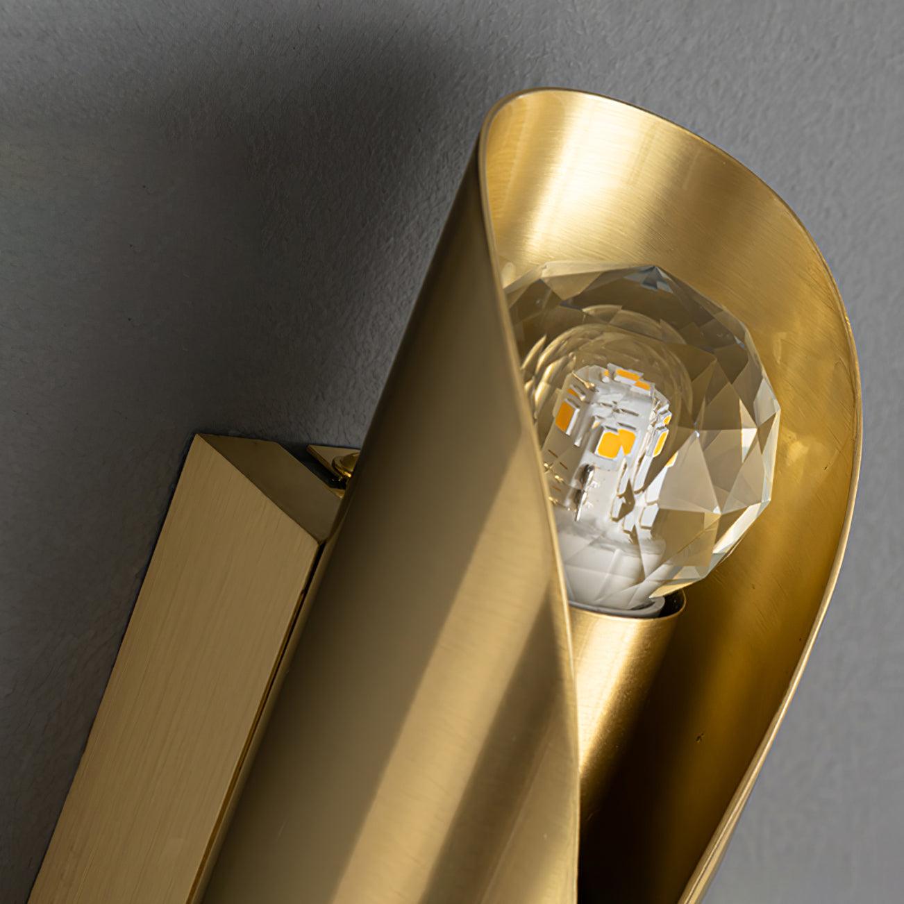 Close view of the upper faceted element inside the Brass shell