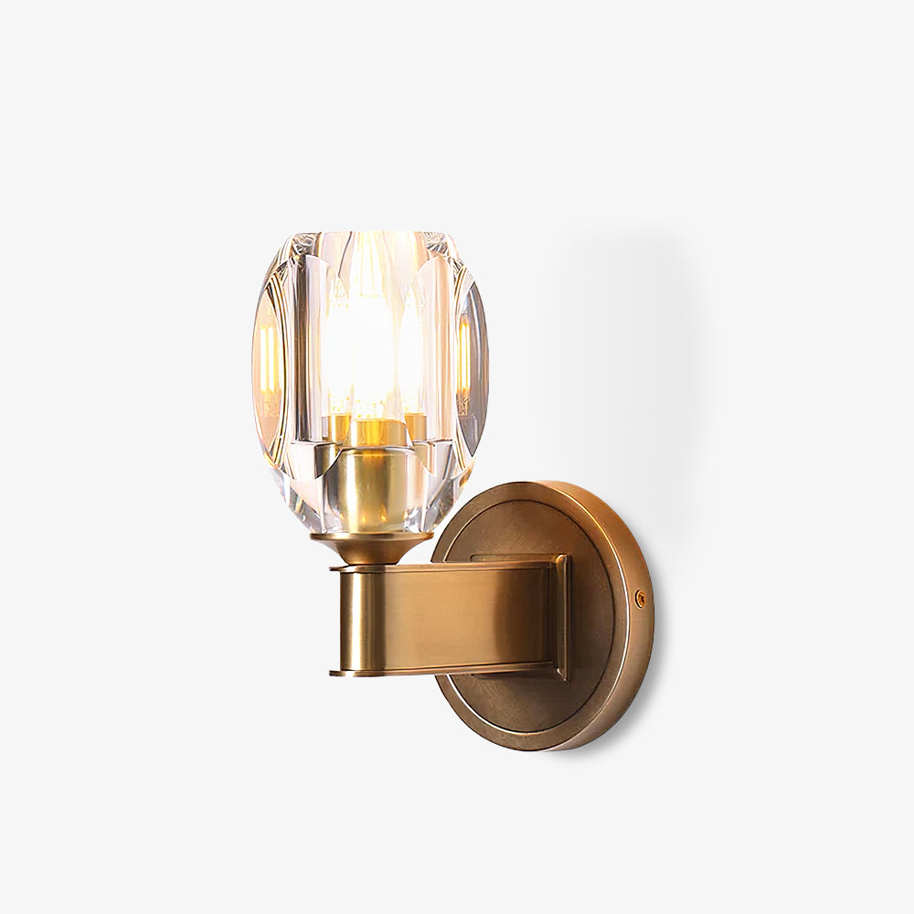 Compact crystal wall sconce against a pale background