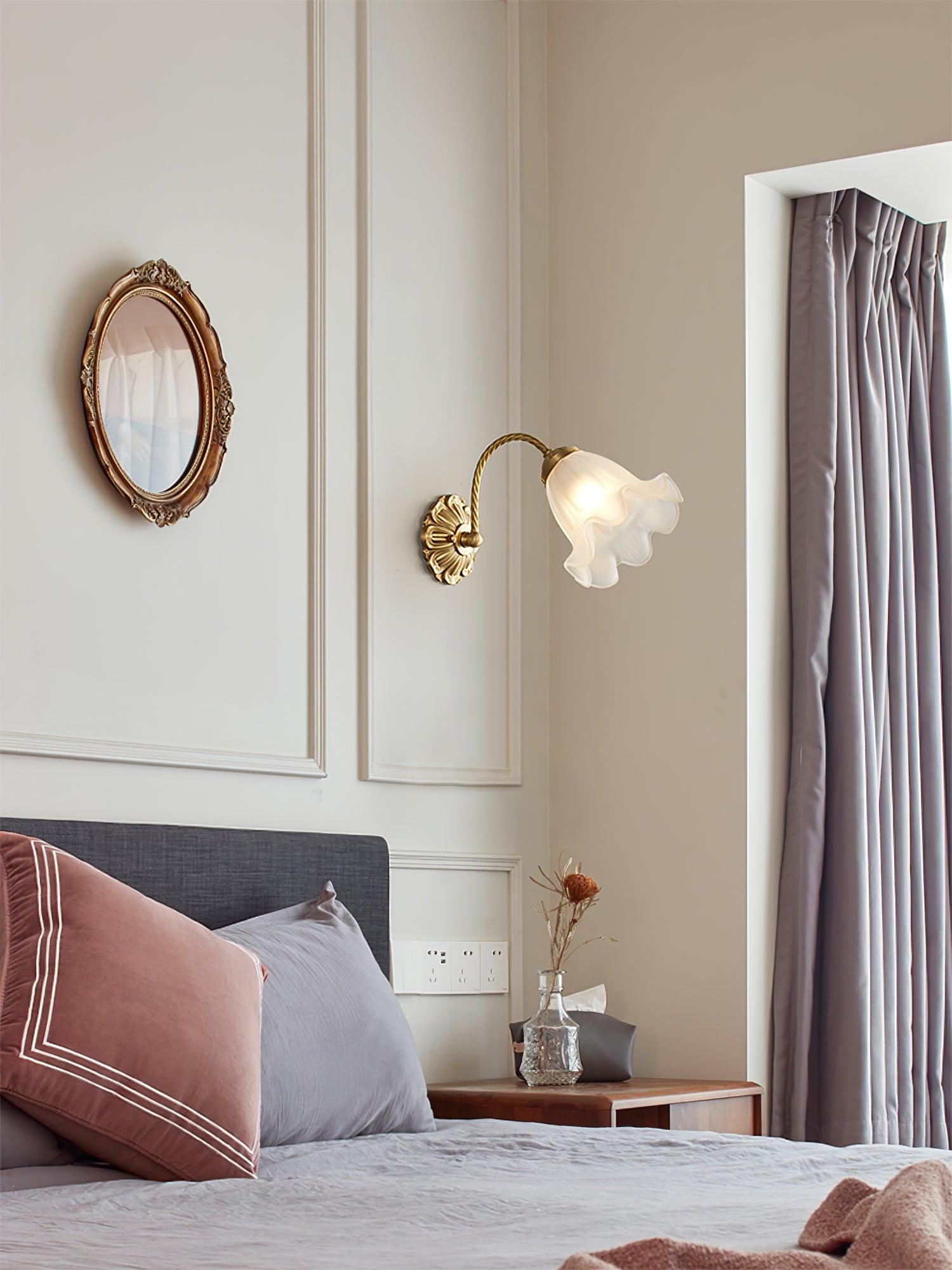 Brass Floral Glass Sconce - Cueteks