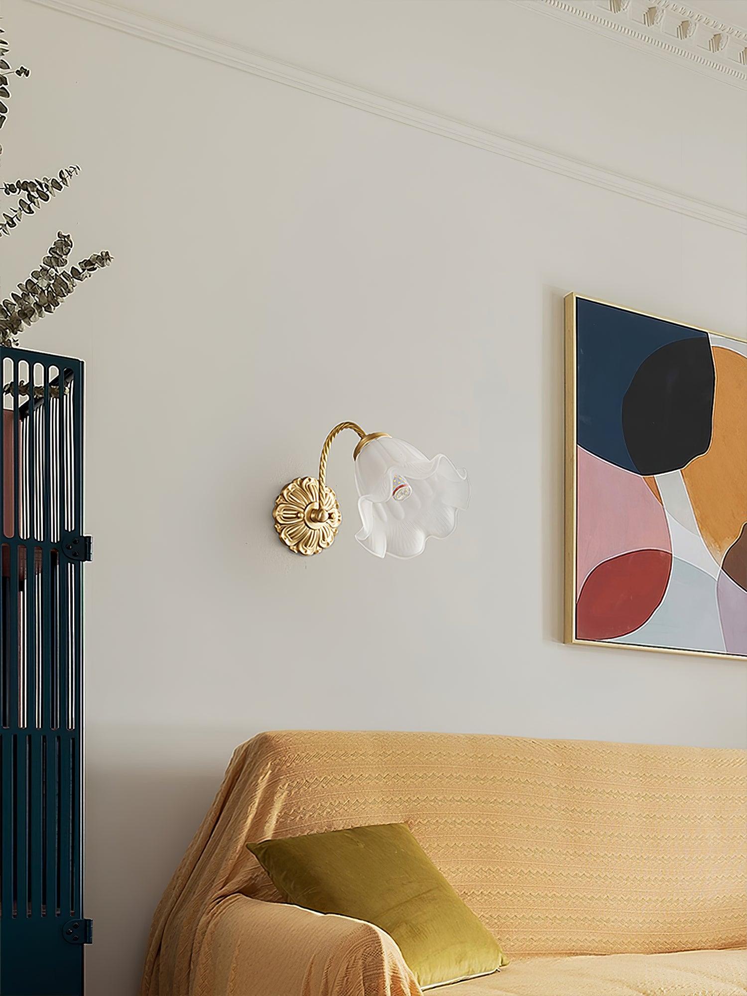 Brass Floral Glass Sconce - Cueteks