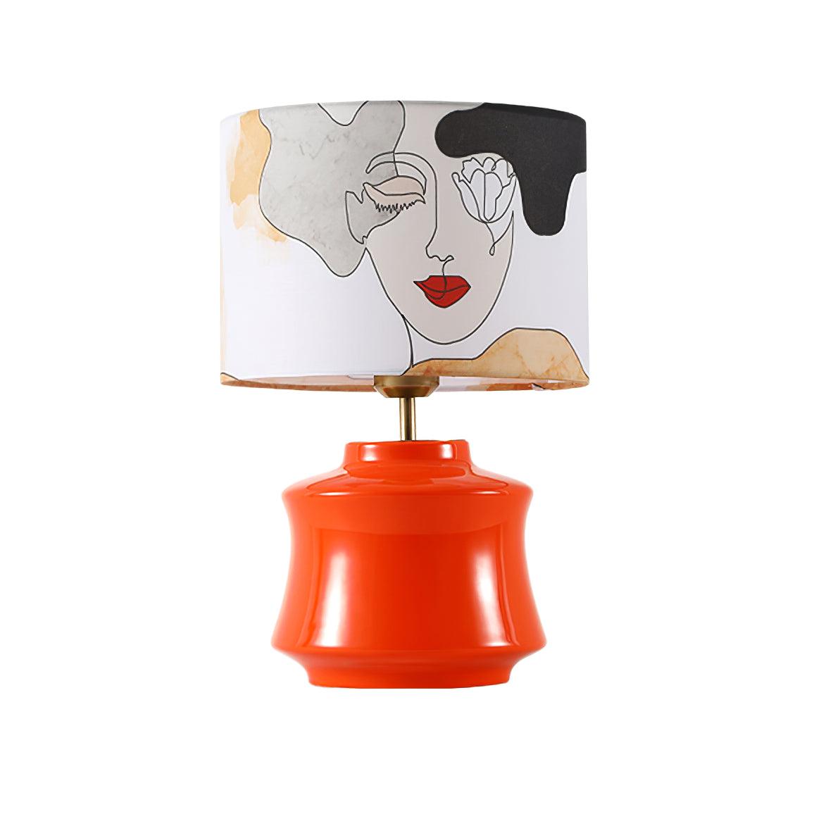 Angled product view of the Marilyn lamp and graphic fabric shade