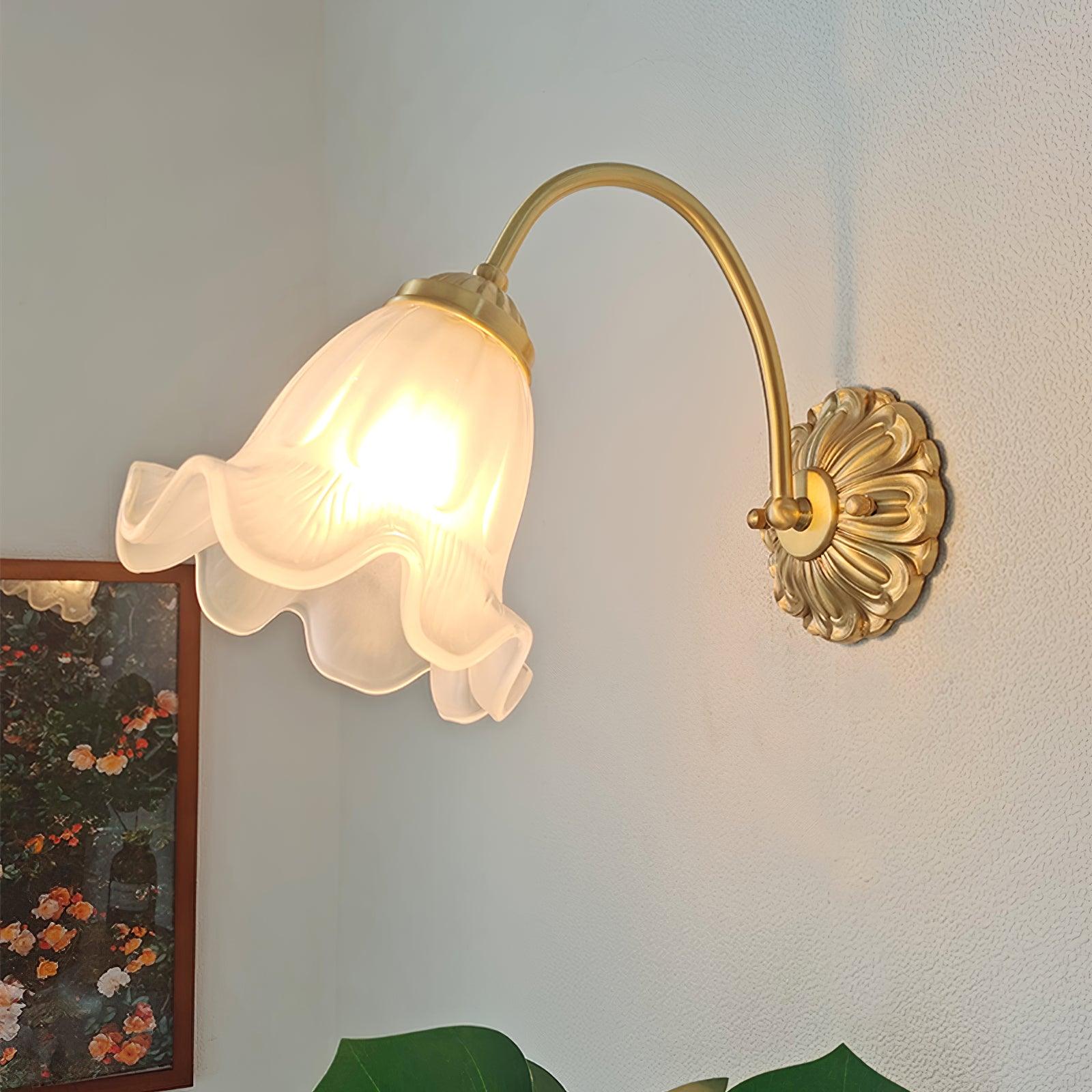 Brass Floral Glass Sconce - Cueteks