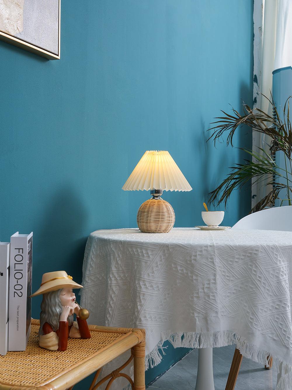 Rattan Pleated Built-in Battery Table lamp - Cueteks