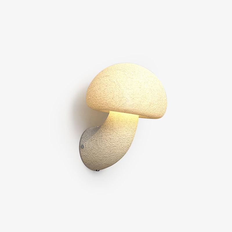 White mushroom wall lamp with warm-looking illumination
