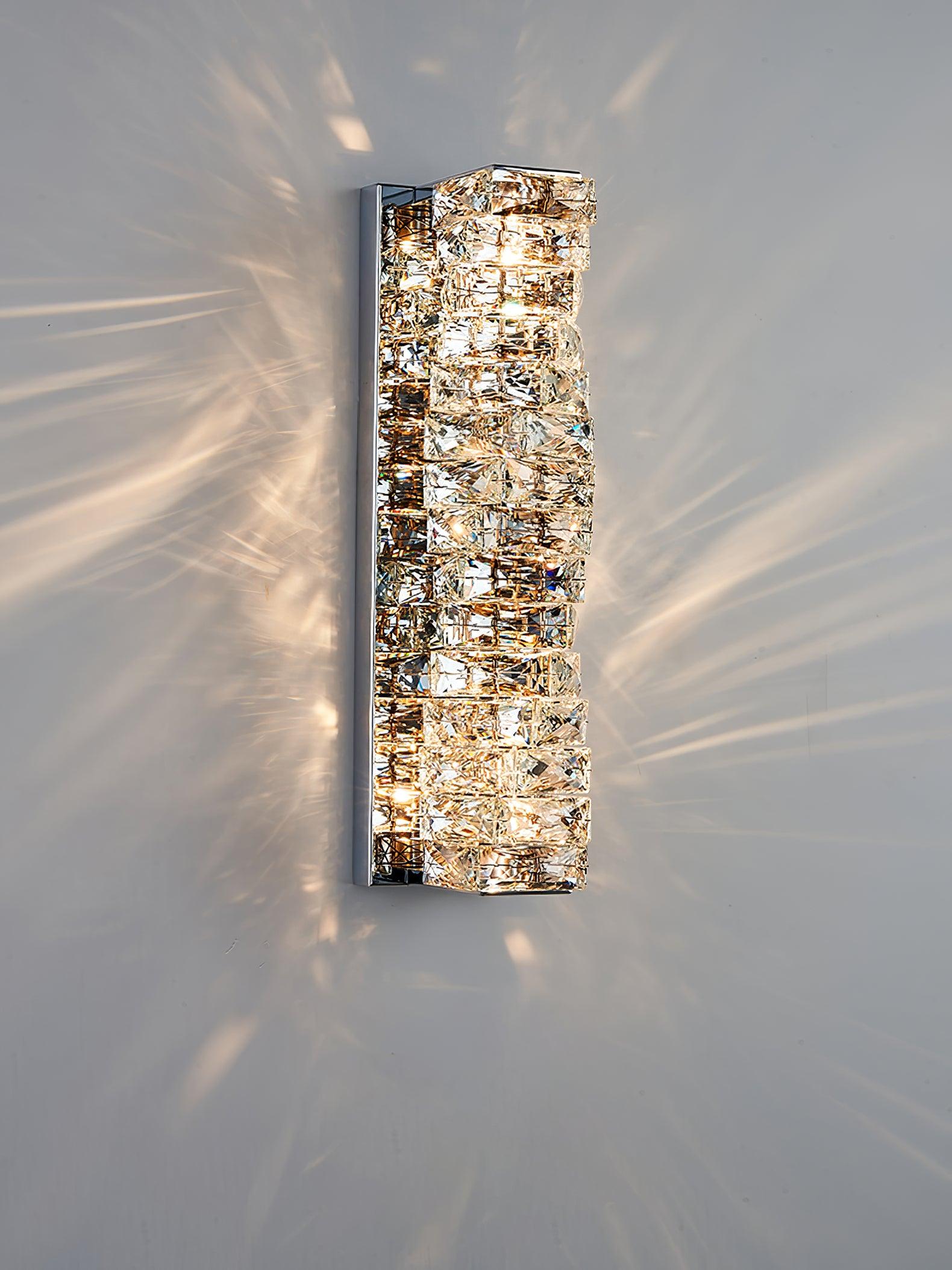 Chrome layered crystal fixture with visible reflected patterns