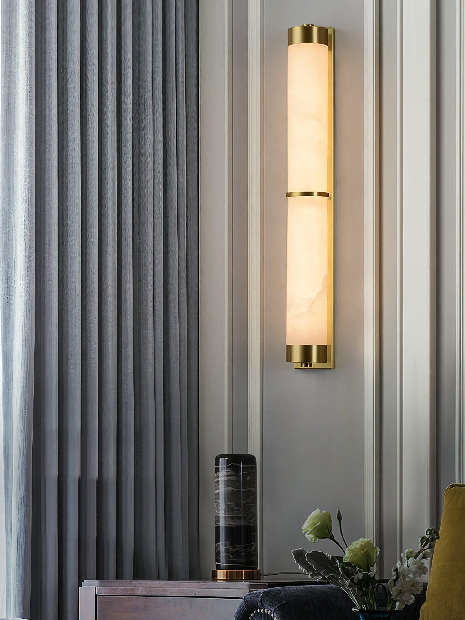 Cylindra Alabaster Brass Wall Light - Cueteks
