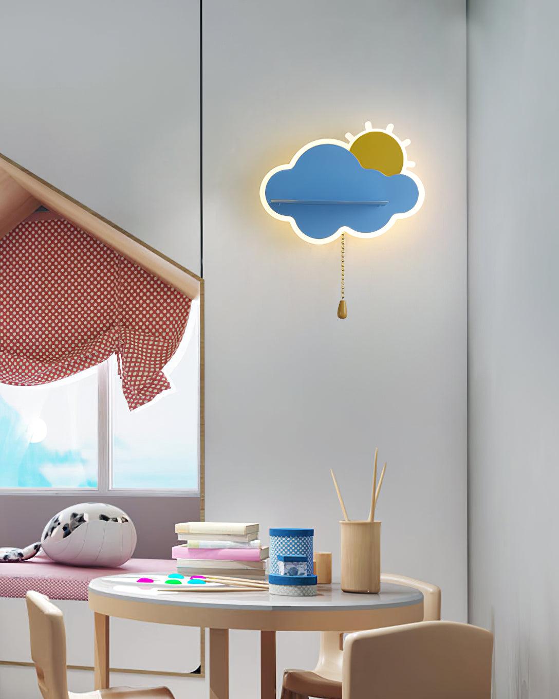 Blue cloud wall light above a small table