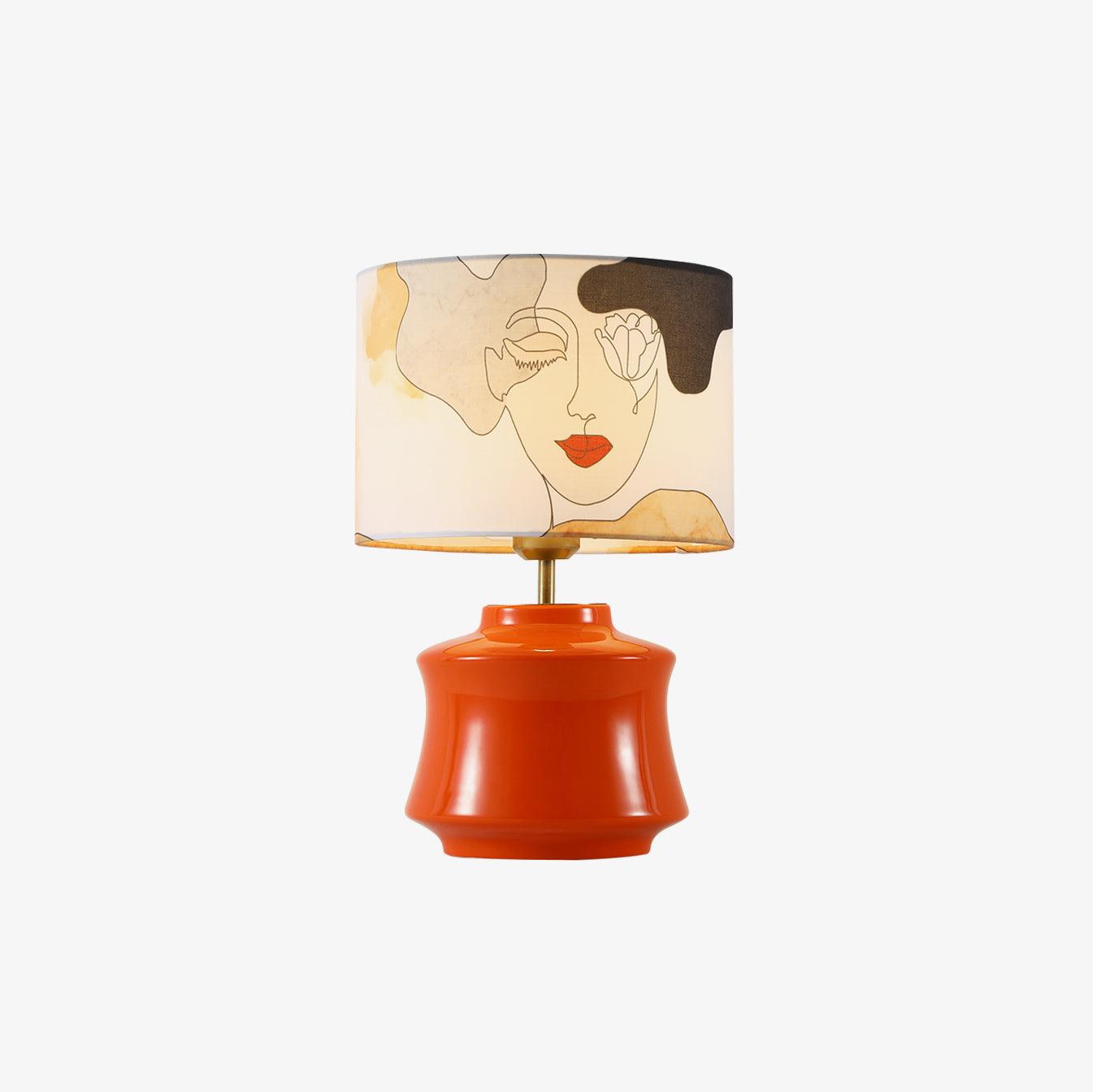 Unlit Marilyn table lamp with pale printed shade on white