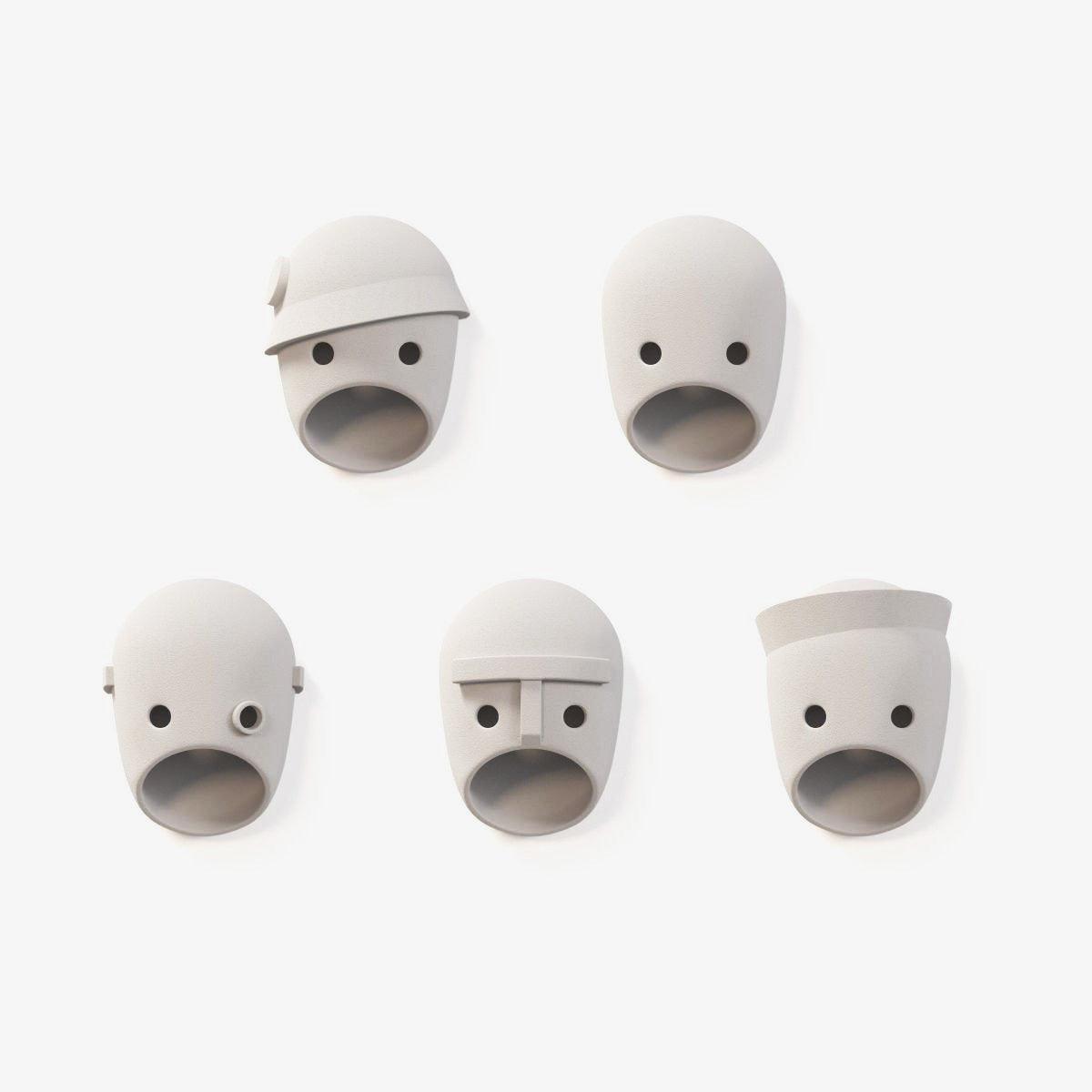 Five face light designs on a white background