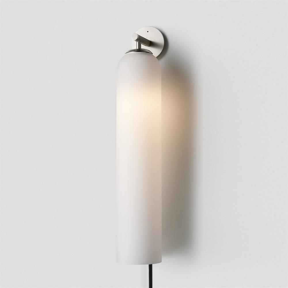 Frosted white glass cylinder on a round sand nickel wall fitting