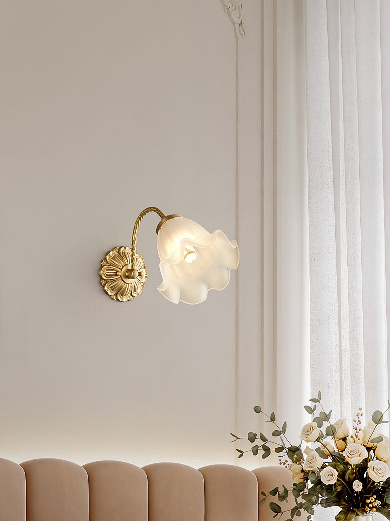 Brass Floral Glass Sconce - Cueteks
