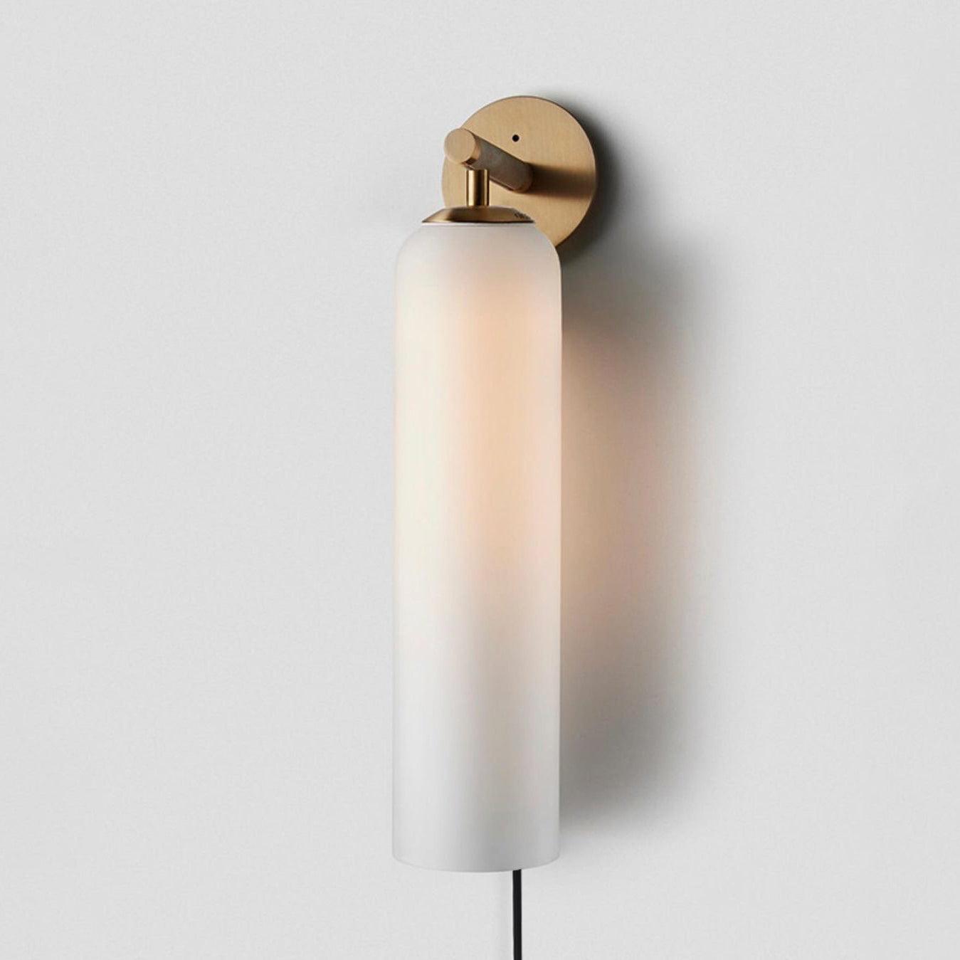 Gold wall fitting with White glass cylinder