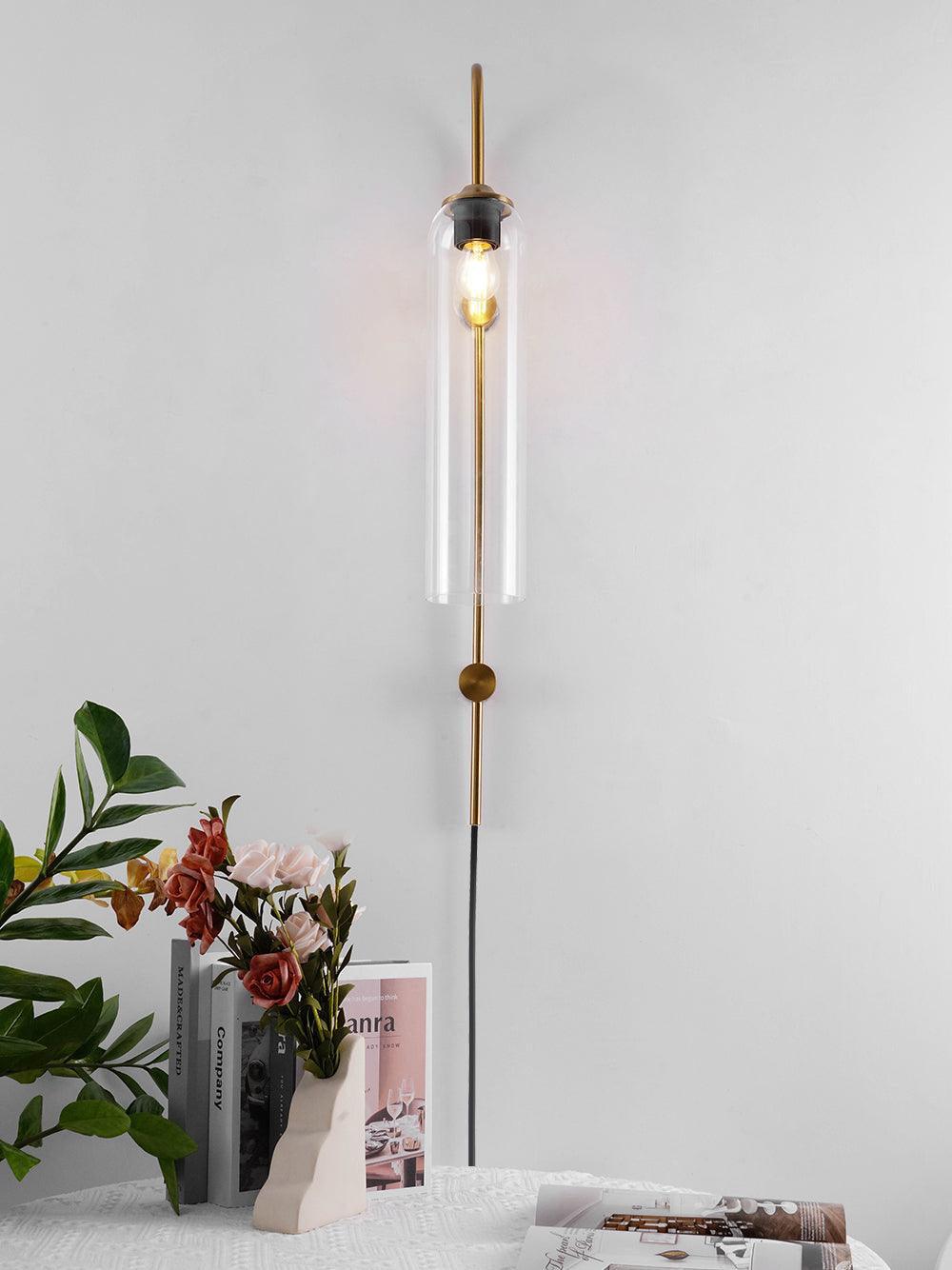 Clear tube wall fixture with a visible bulb