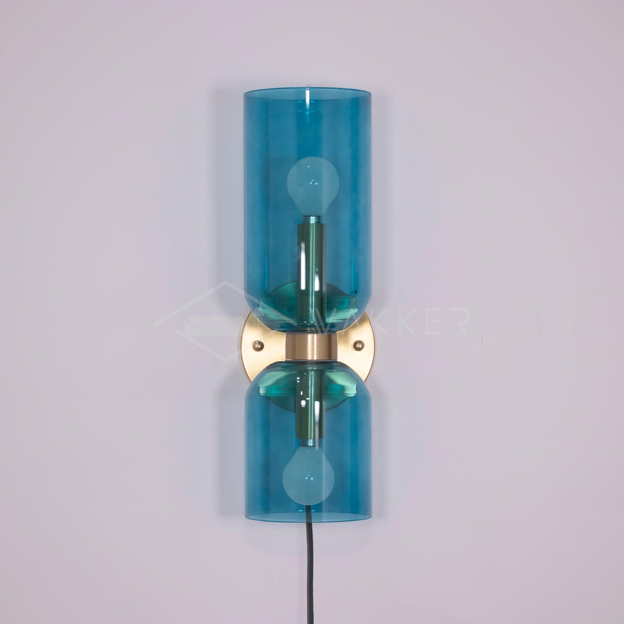 Unlit Blue Edie glass with Satin Brass centre