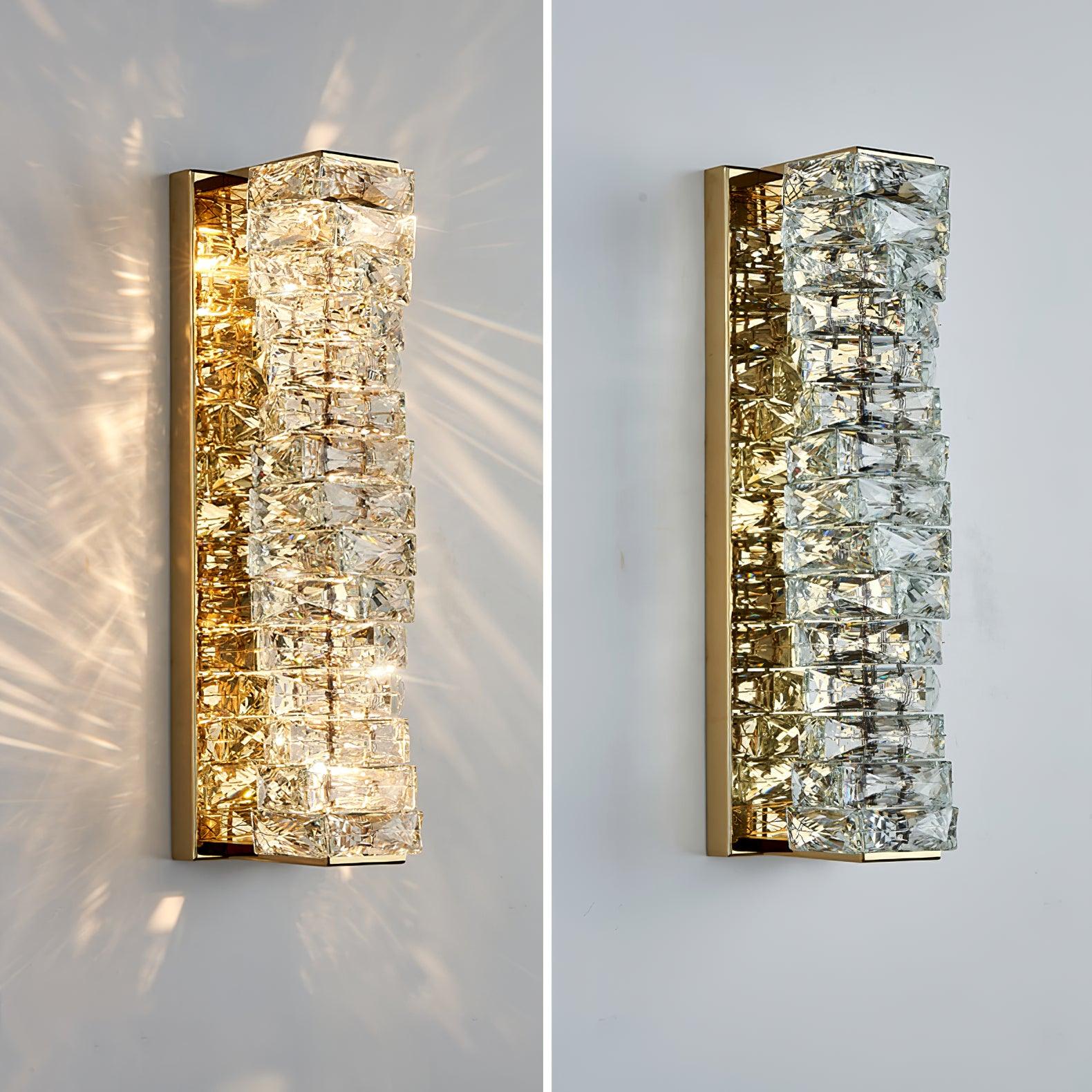 Illuminated and unlit Gold crystal fixture comparison