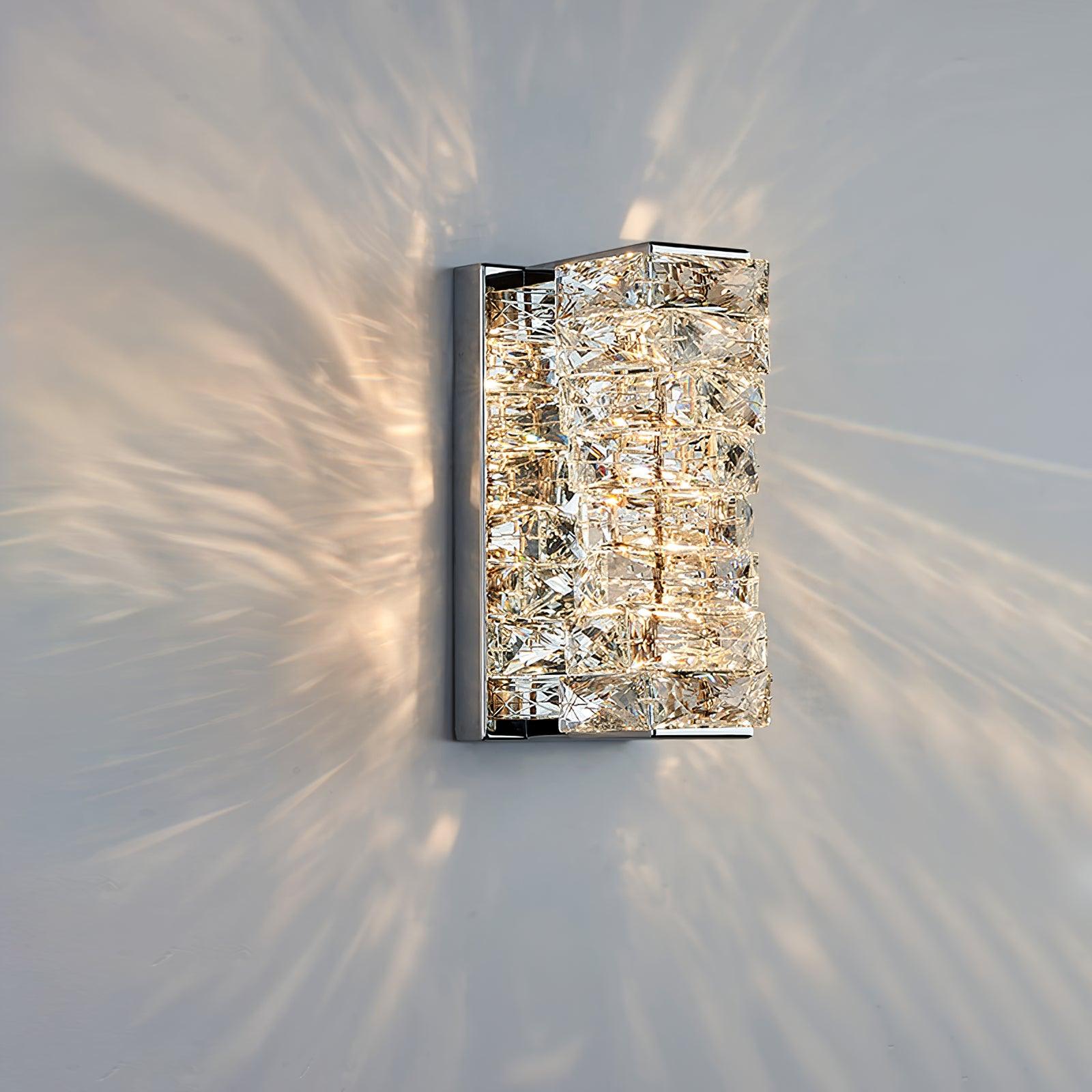26 cm chrome-finish wall light with layered crystal and visible wall reflections