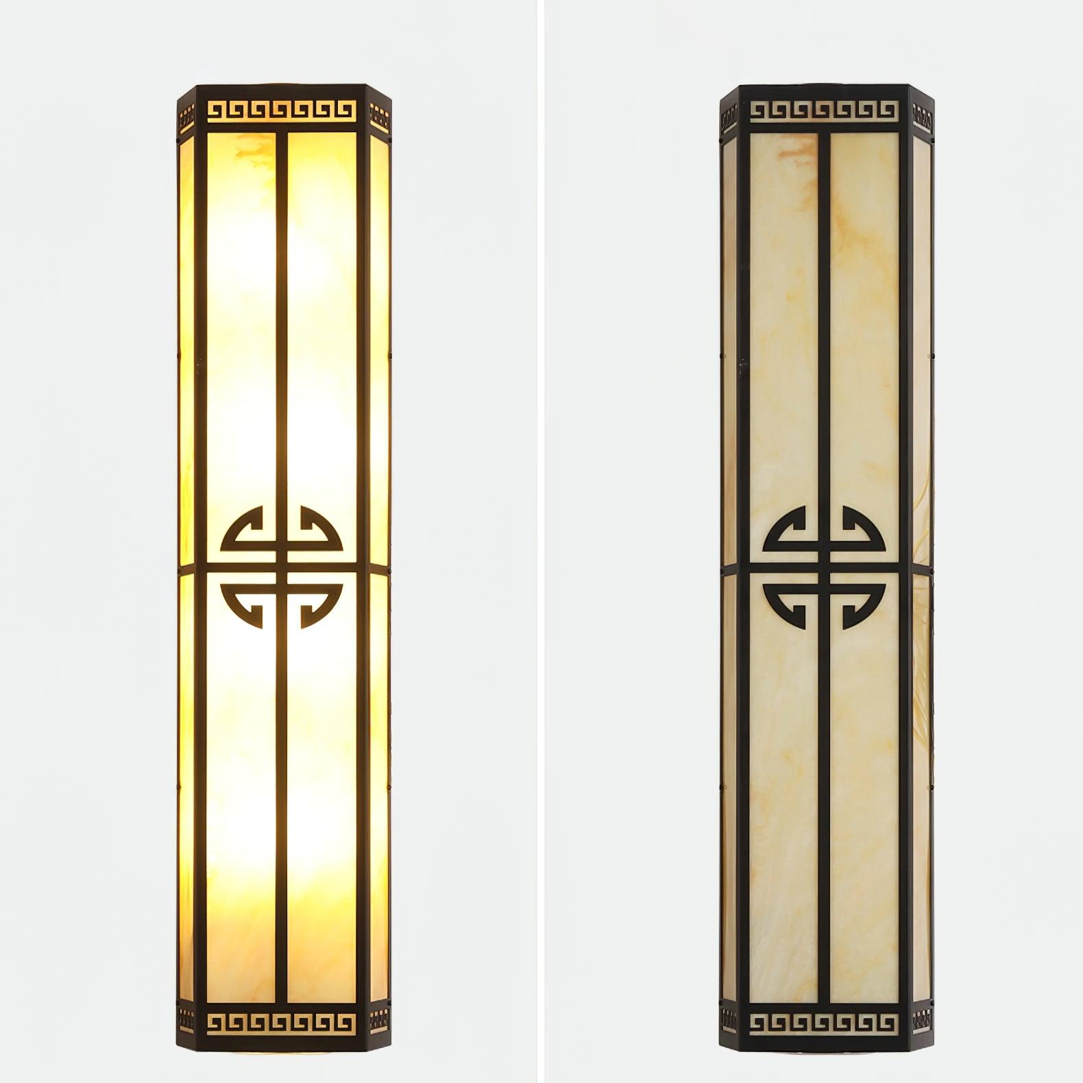 Side-by-side illuminated and unlit views of the same black-framed After Hours wall light