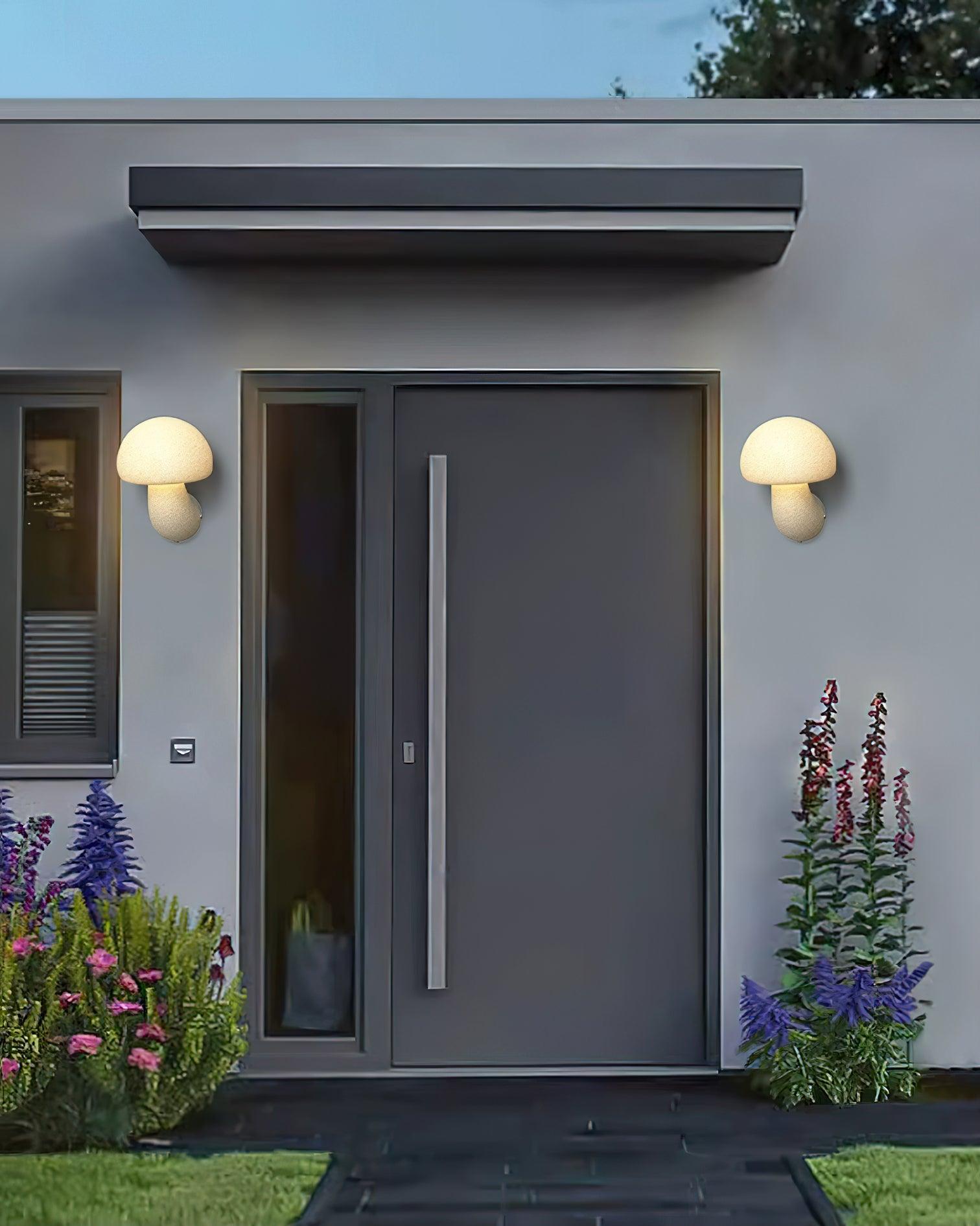 Two mushroom lights in an entrance scene