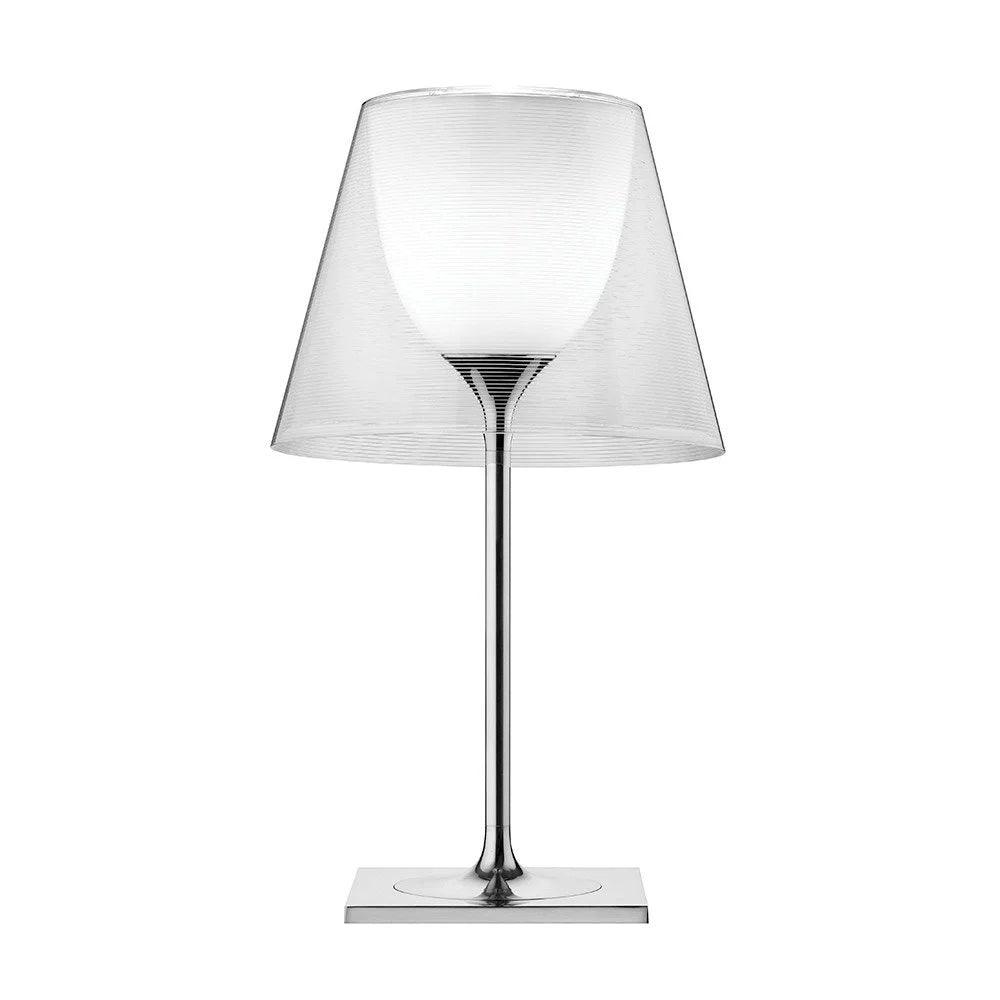 Chrome Prism table lamp with a clear outer shade revealing a pale inner diffuser