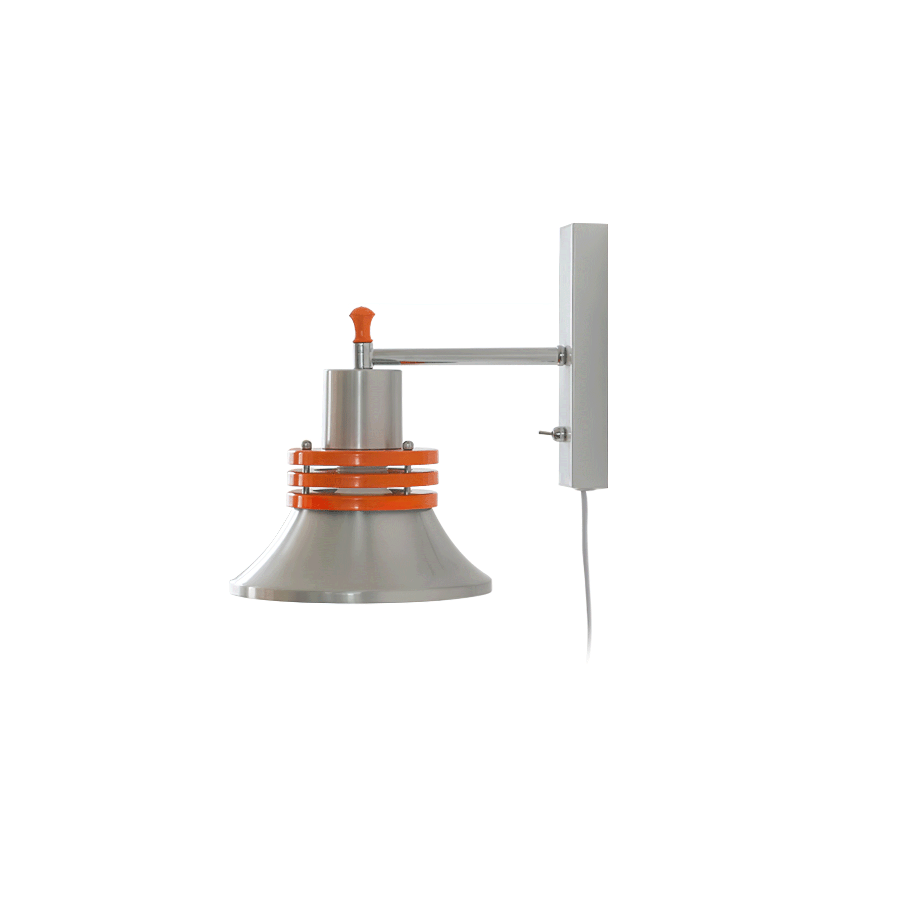 Sleekform wall lamp viewed with wallplate on the right and shade on the left.