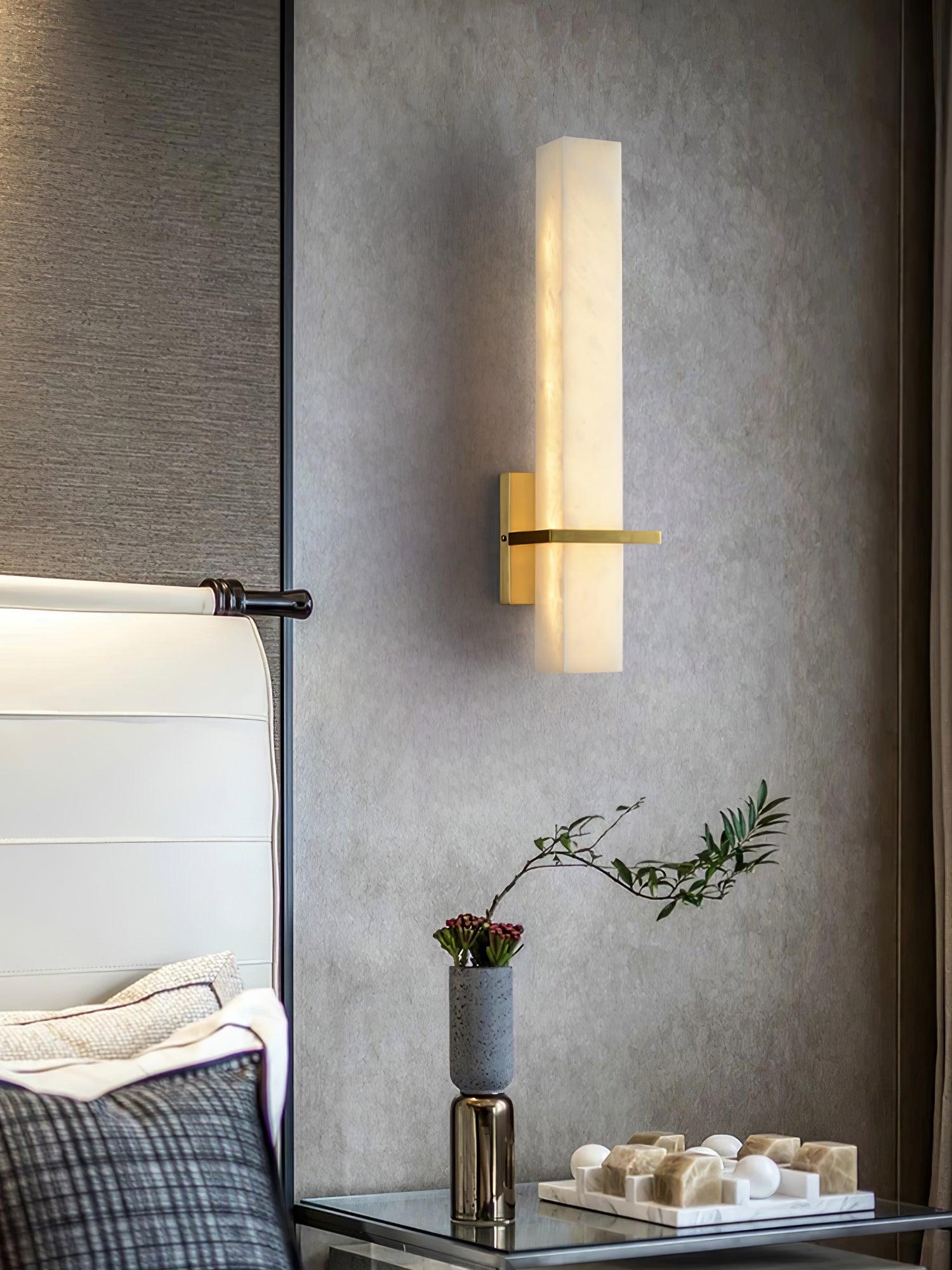 Alabaster bar above bedside accessories