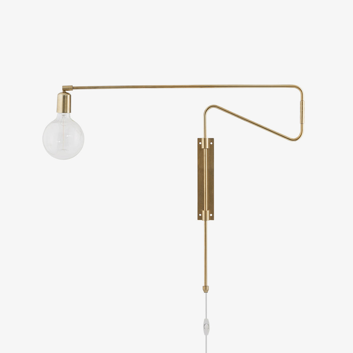 Brass extended Swing arm and exposed globe bulb