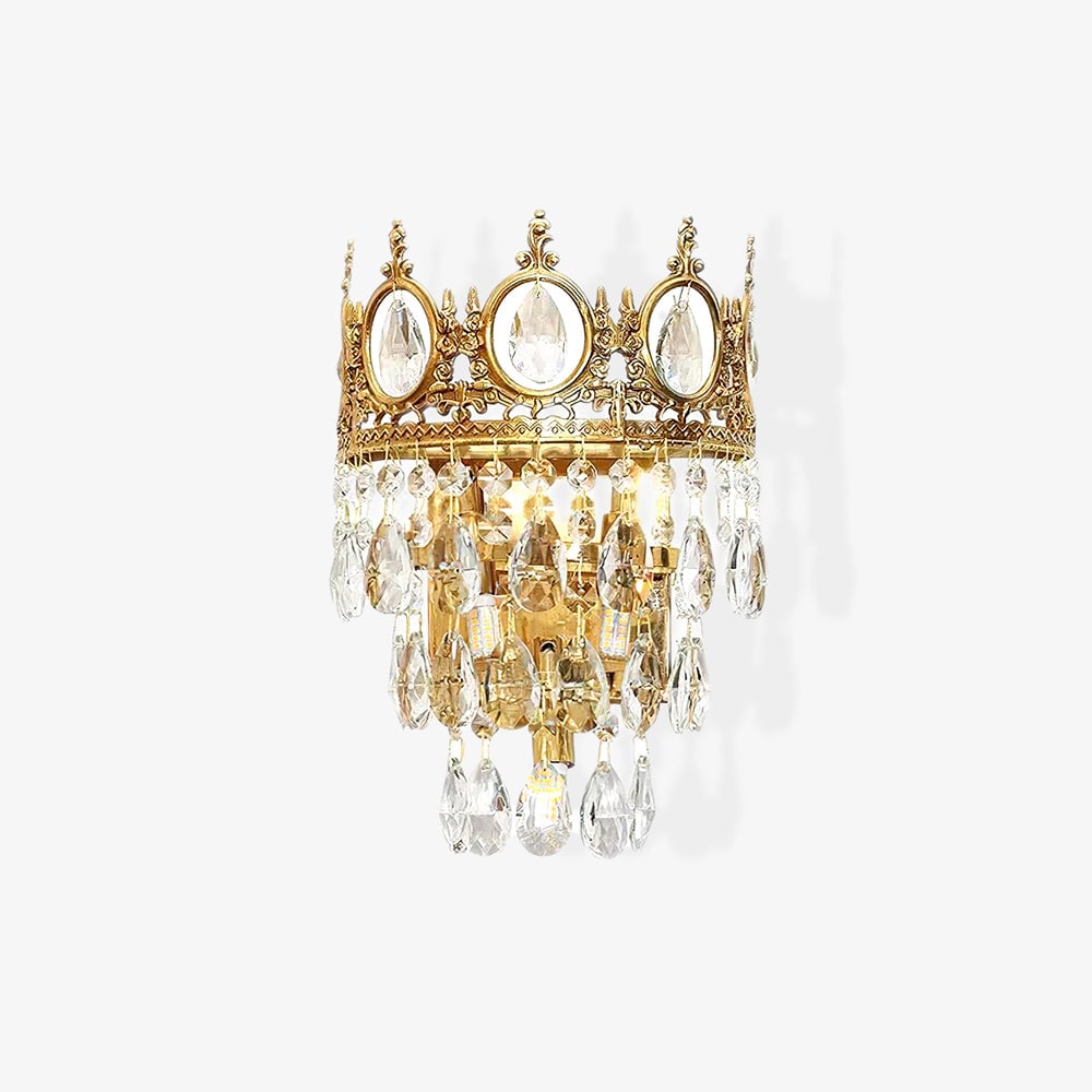 Front view of crown sconce with hanging Clear crystals