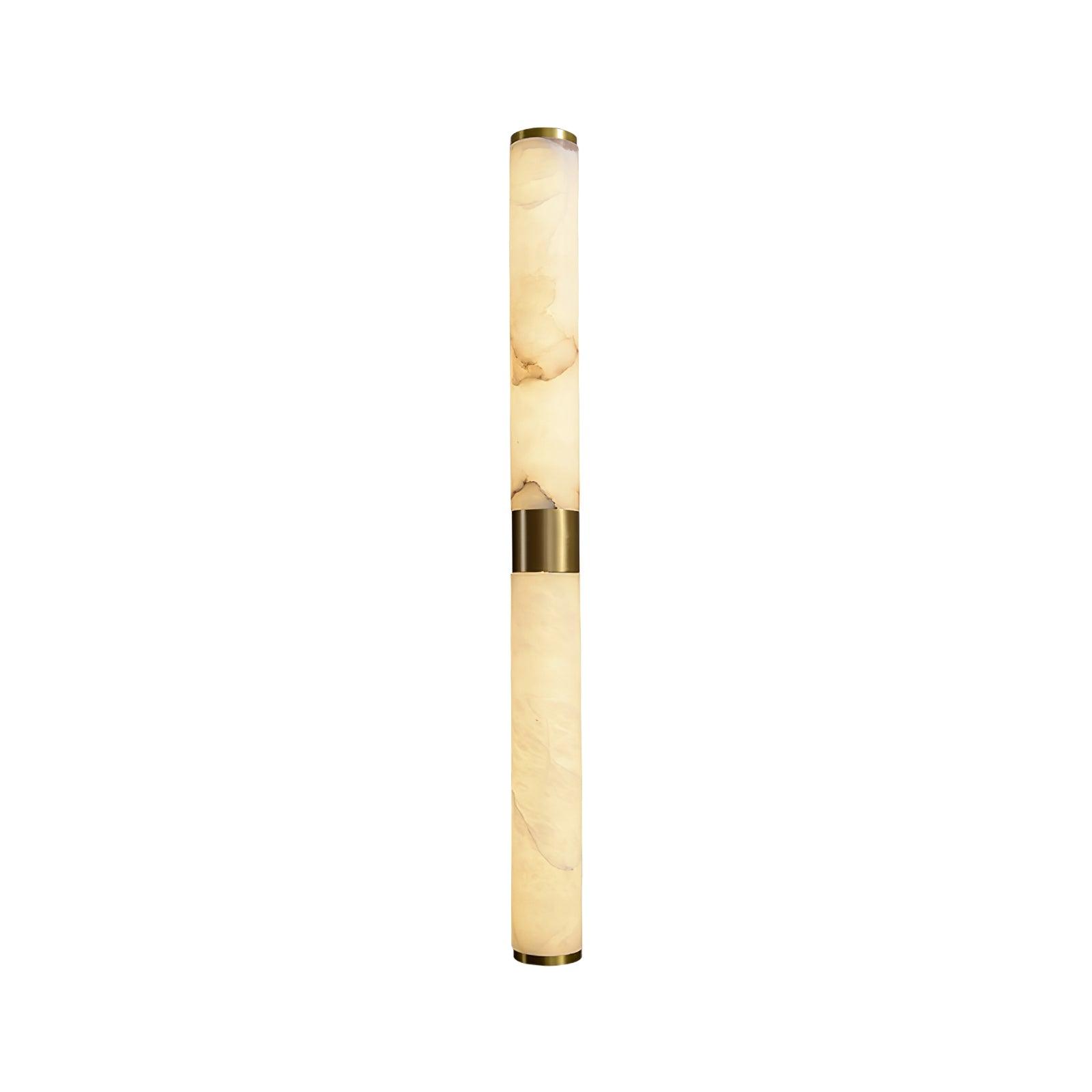 Single vertical alabaster tube in Brass and White Alabaster