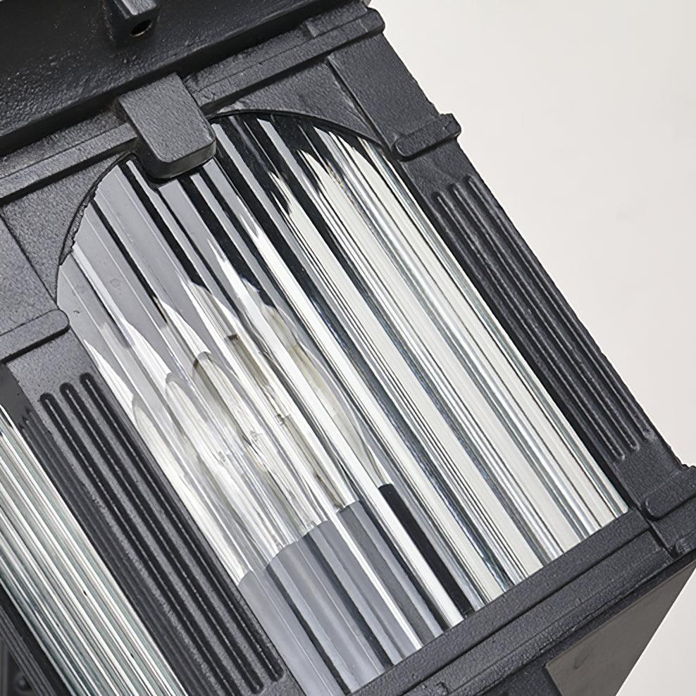 Close view of Miller ribbed glass panels and black framing