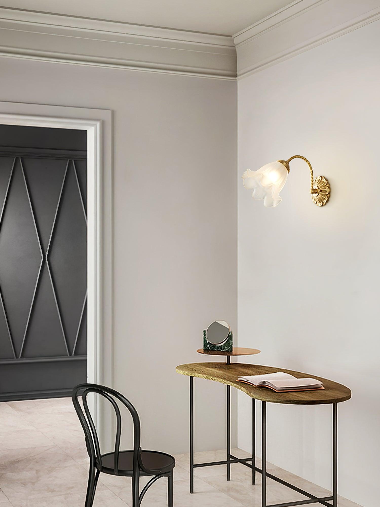 Brass Floral Glass Sconce - Cueteks