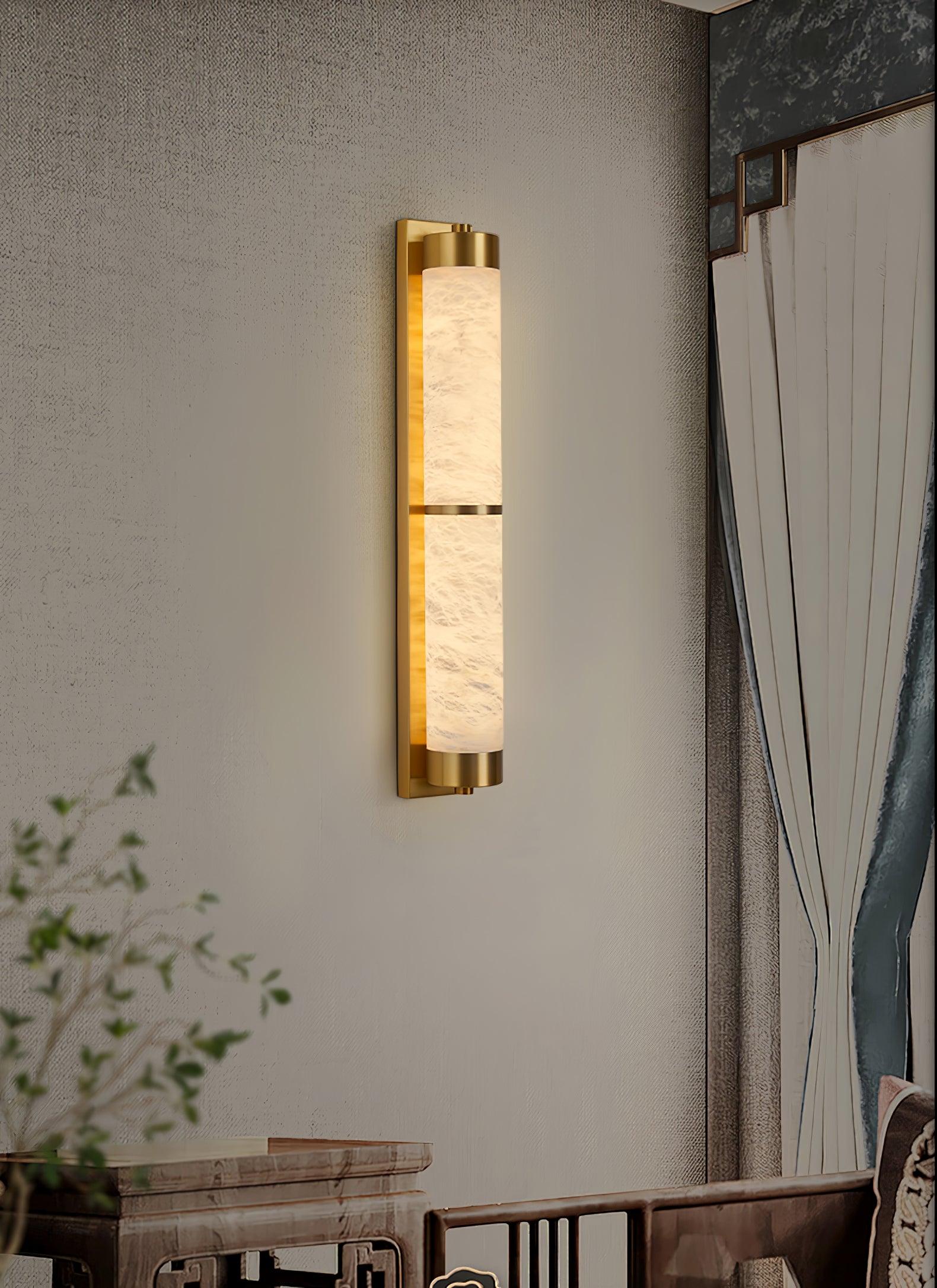 Cylindra Alabaster Brass Wall Light - Cueteks