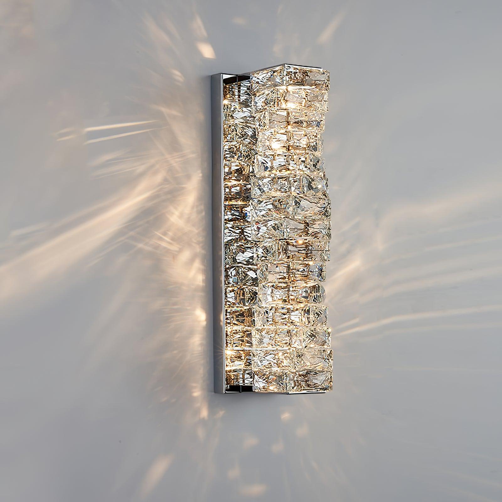 46 cm chrome-finish crystal wall light with stacked rectangular facets