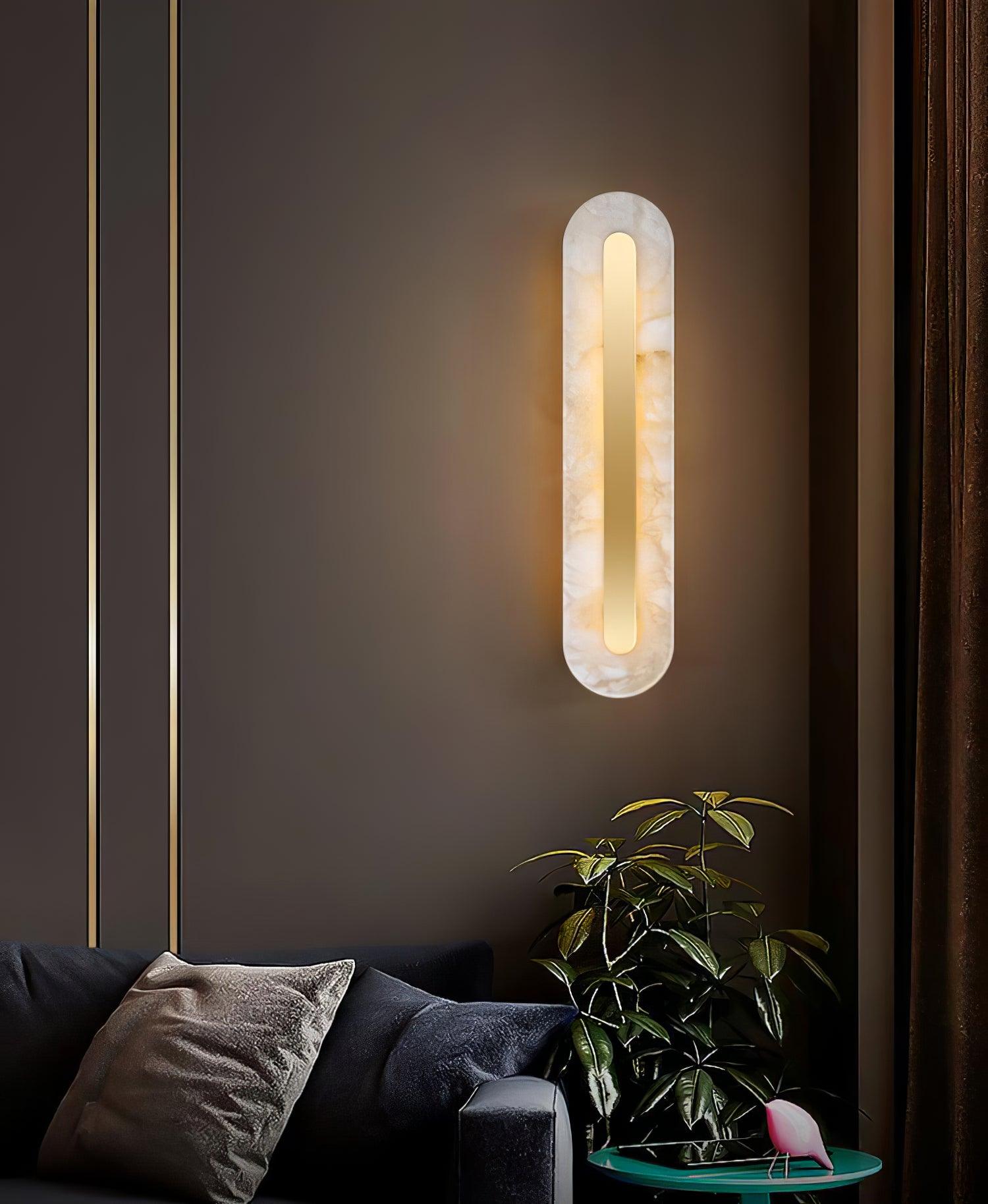 Glowing stone light near an indoor plant