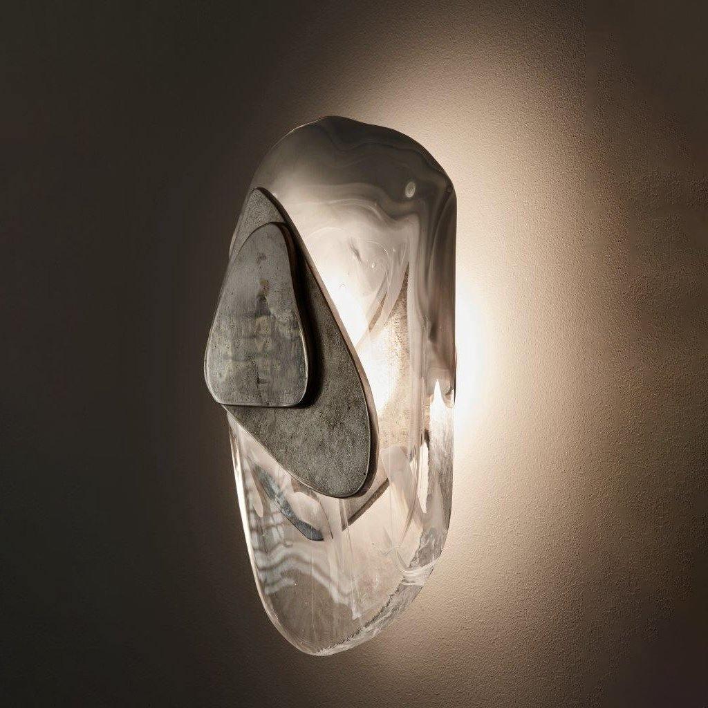 DC1725 textured glass LED wall light with layered metal plates