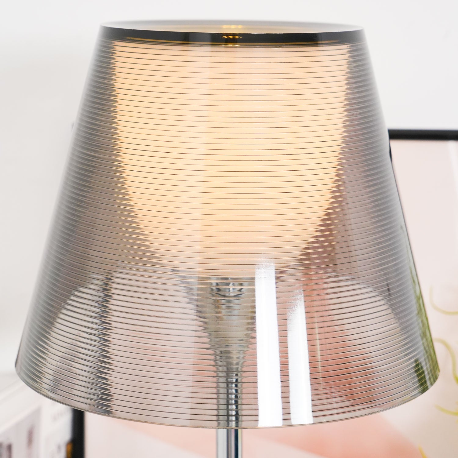 Close-up of Chrome Prism layered shade with fine horizontal texture