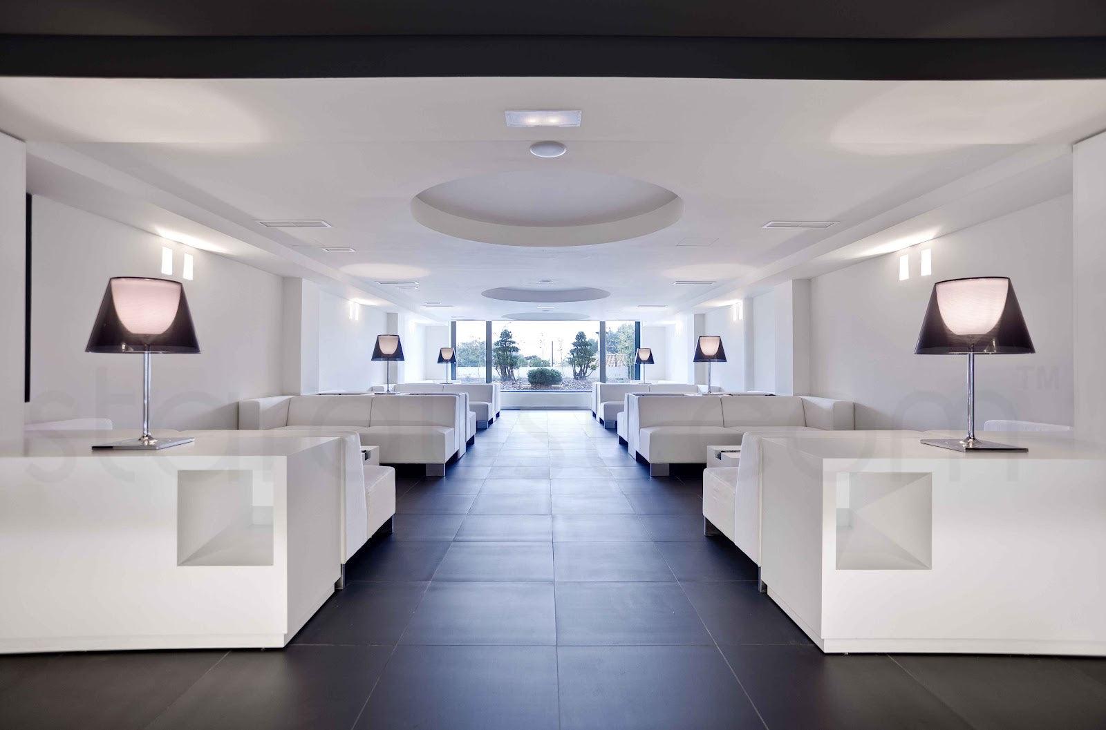 Chrome Prism lamps arranged in a bright interior