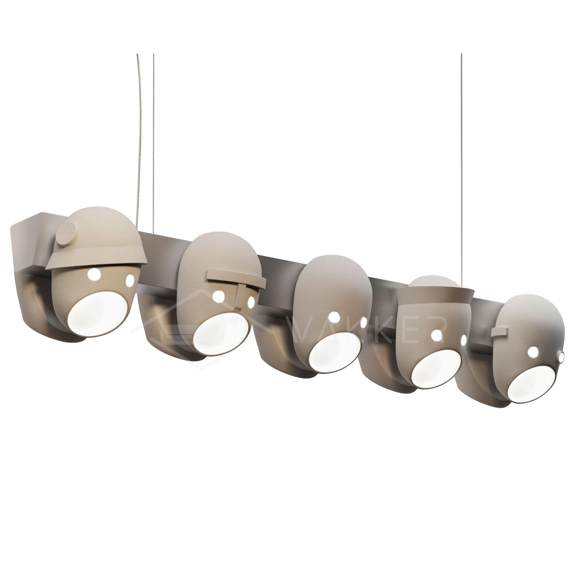 Five face shades on a suspended horizontal light bar