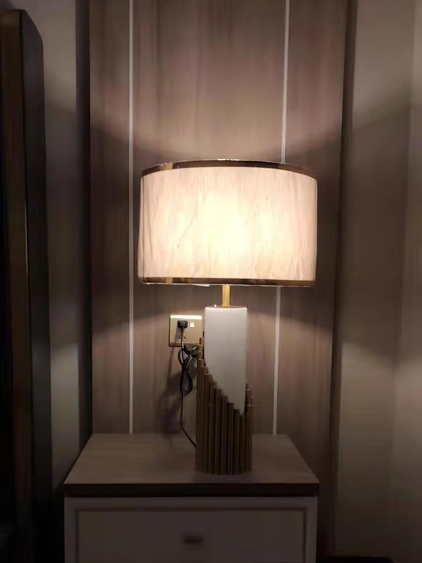 Streamline lamp illuminated on a cabinet in a dark room