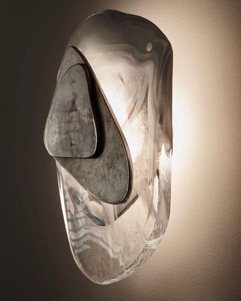 DC1725 textured glass LED wall light with layered metal plates