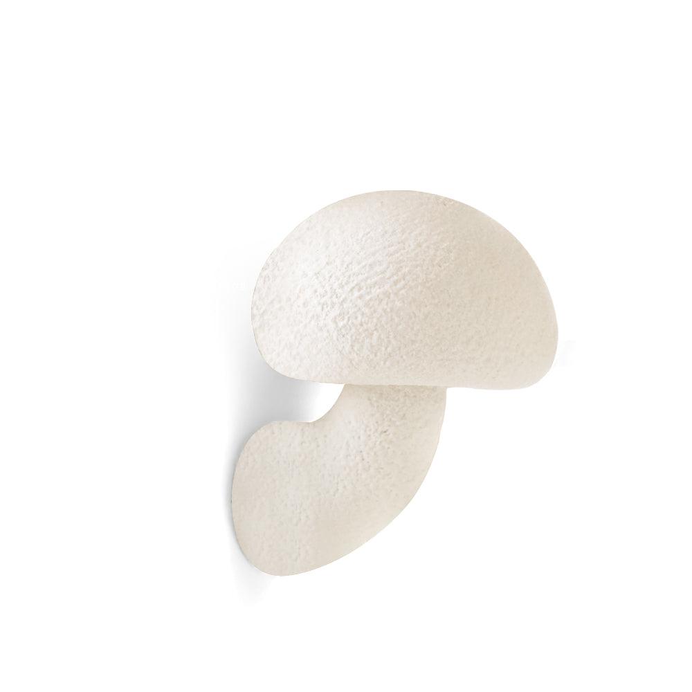 White textured resin wall lamp with a rounded mushroom cap and curved stem