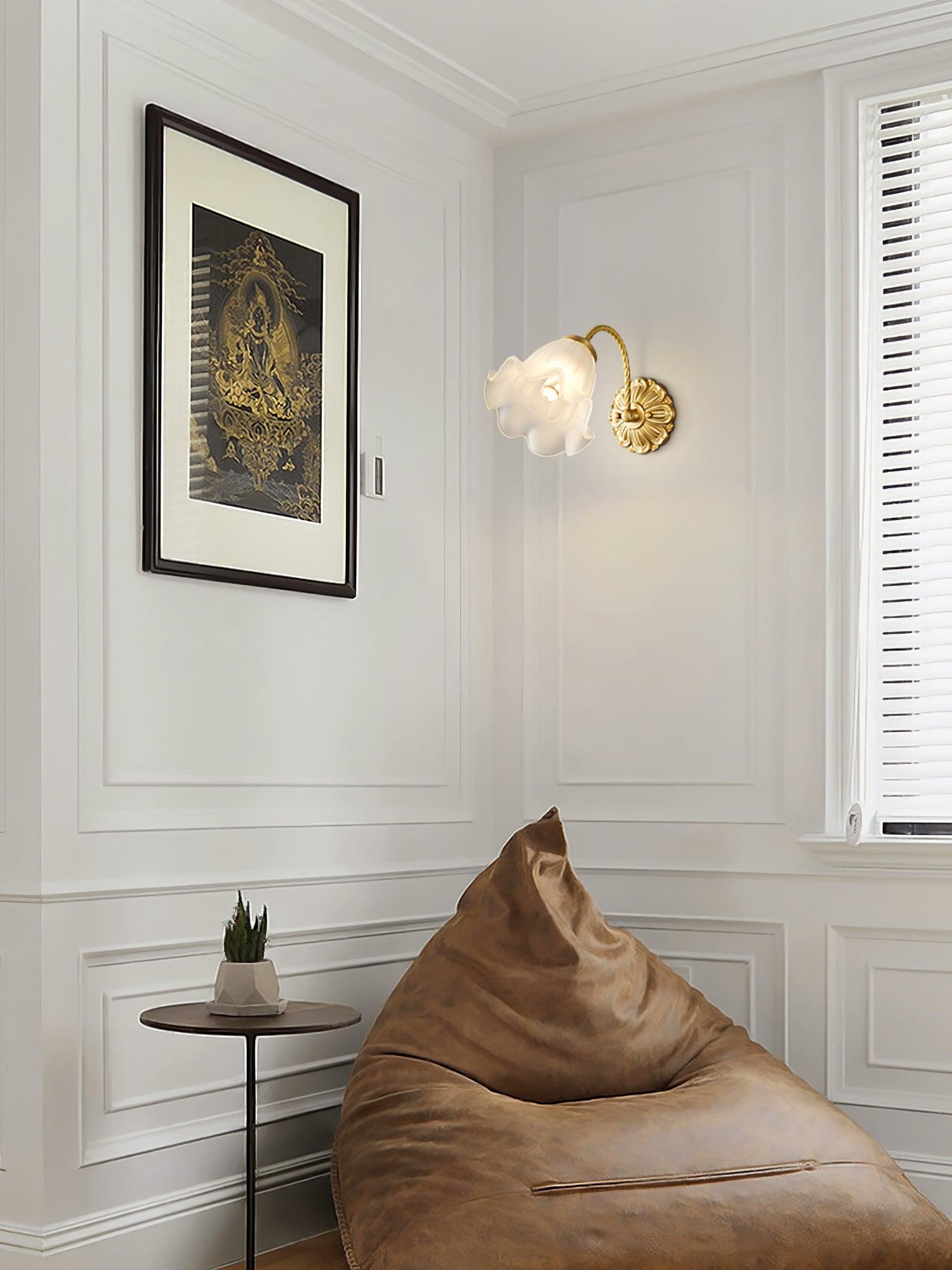 Brass Floral Glass Sconce - Cueteks