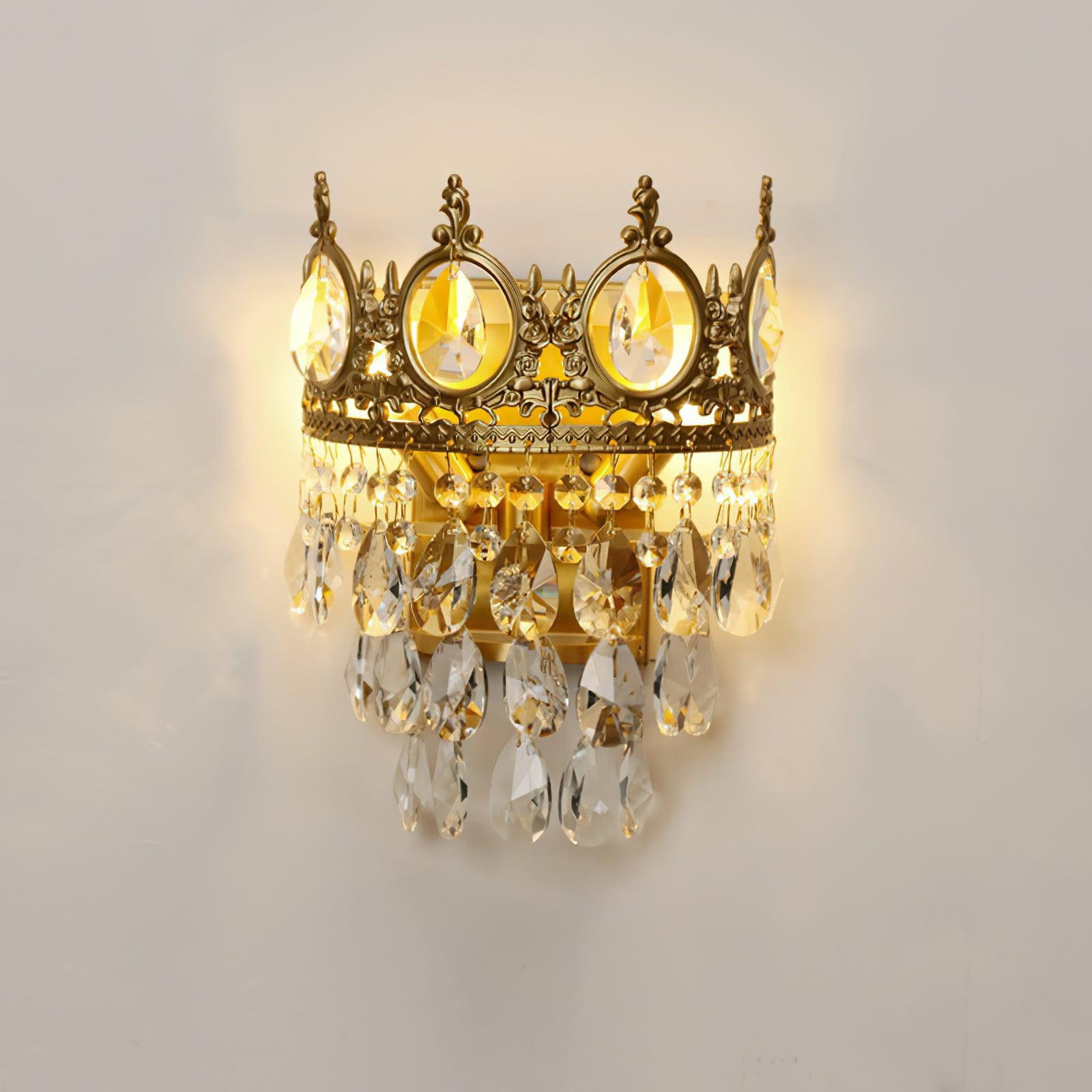 Warmly illuminated crown crystal wall lamp