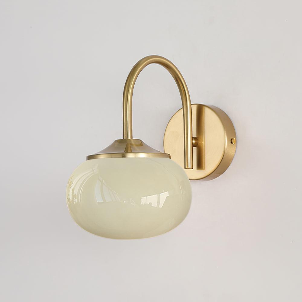 Unlit Beige glass shade and round gold-coloured wall plate