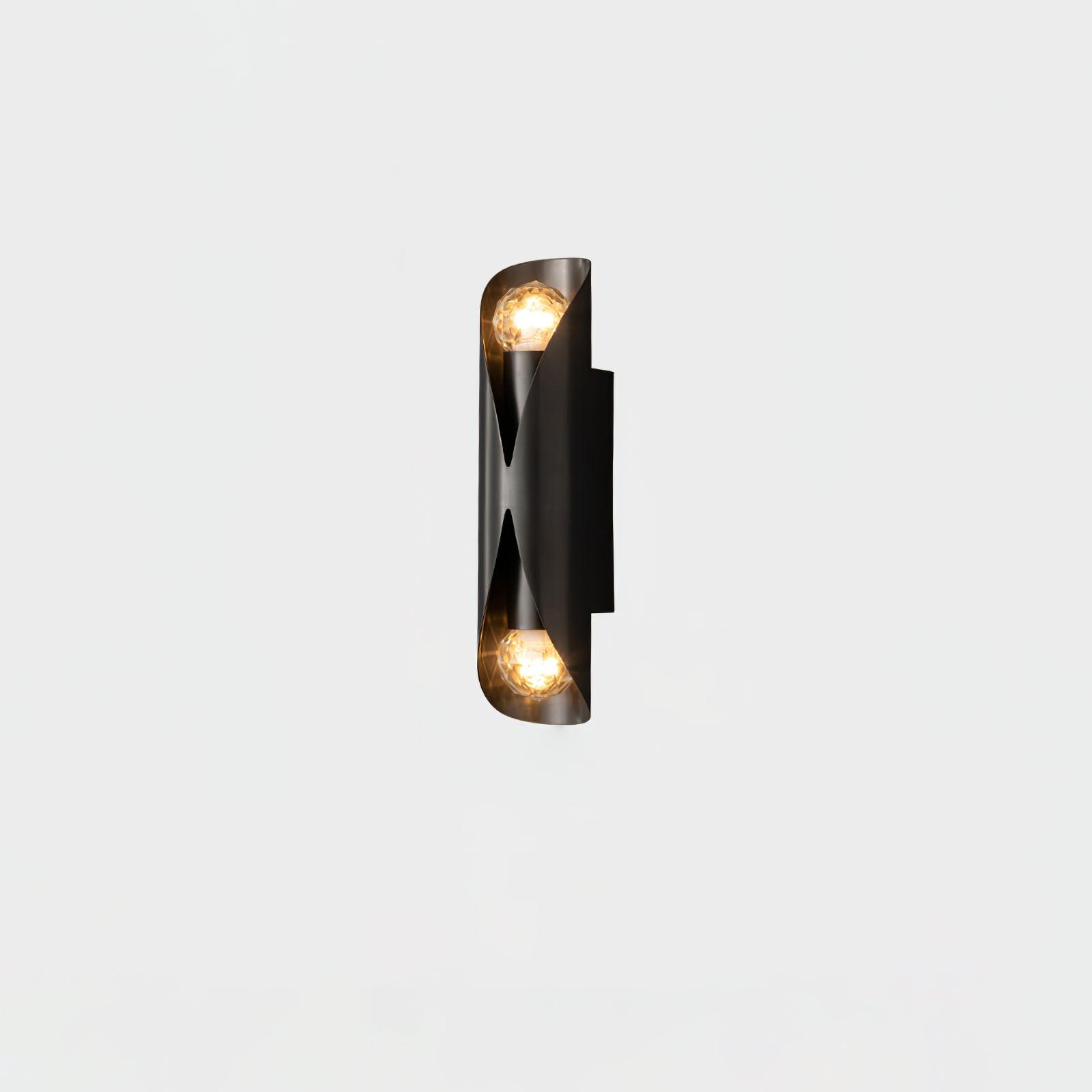 Black Diamonds wall light with tapered openings and visible lights at both ends