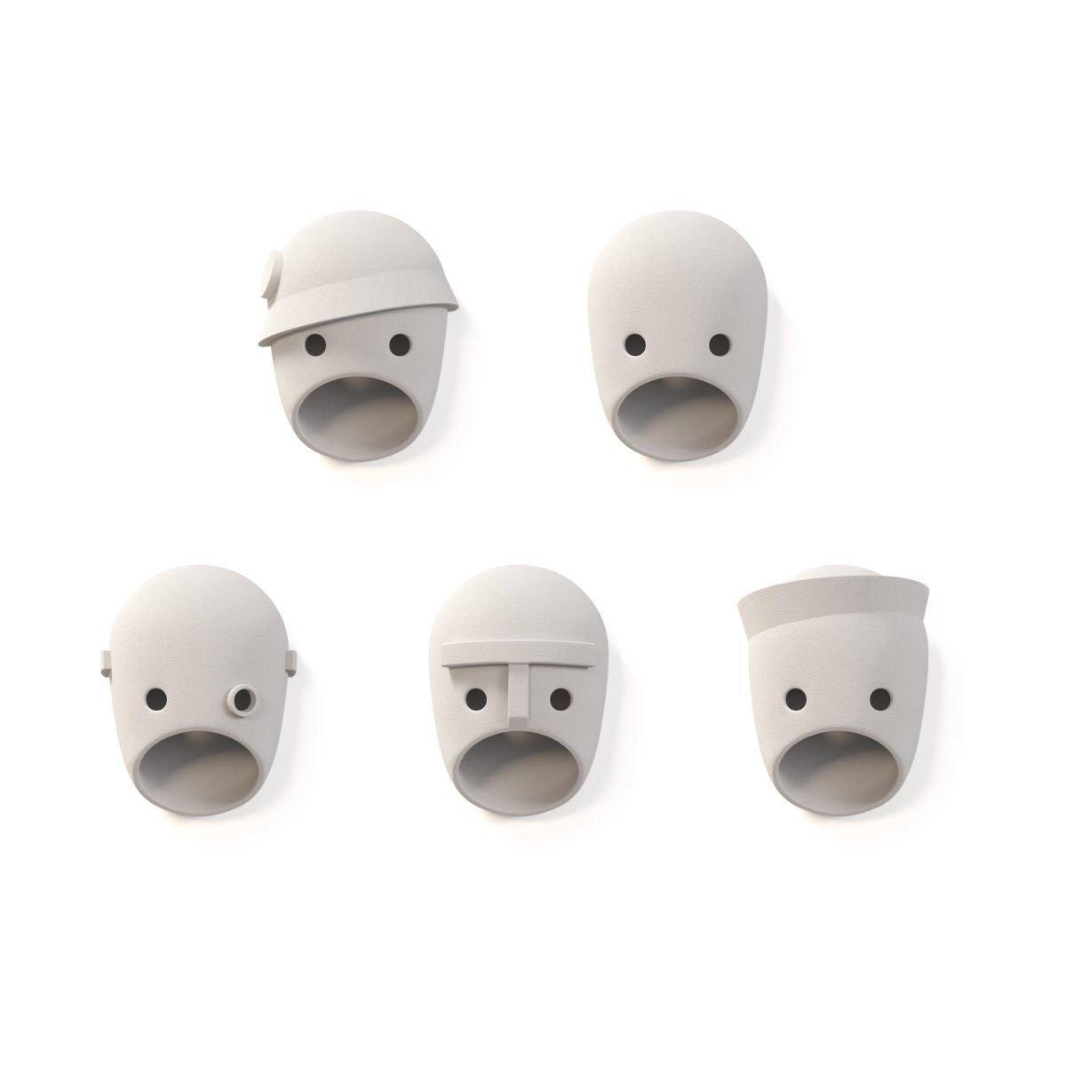 Five Light Grey face light designs arranged together